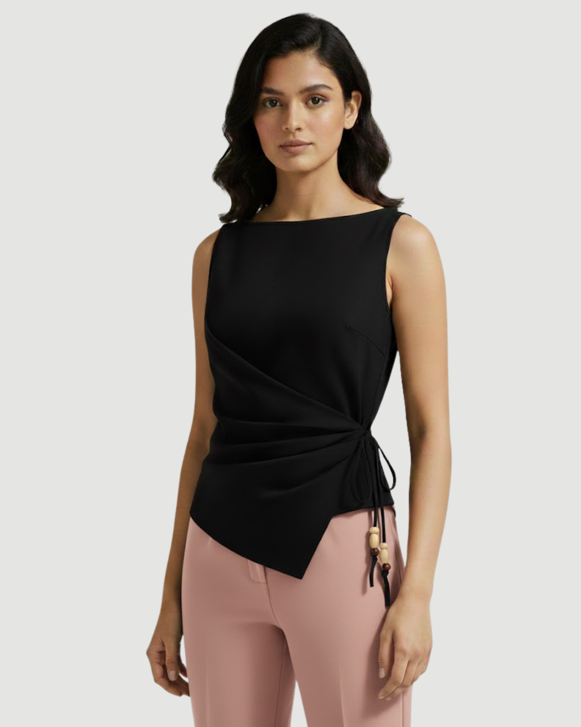 LinenWave Knot-Front Weekend Top-Black