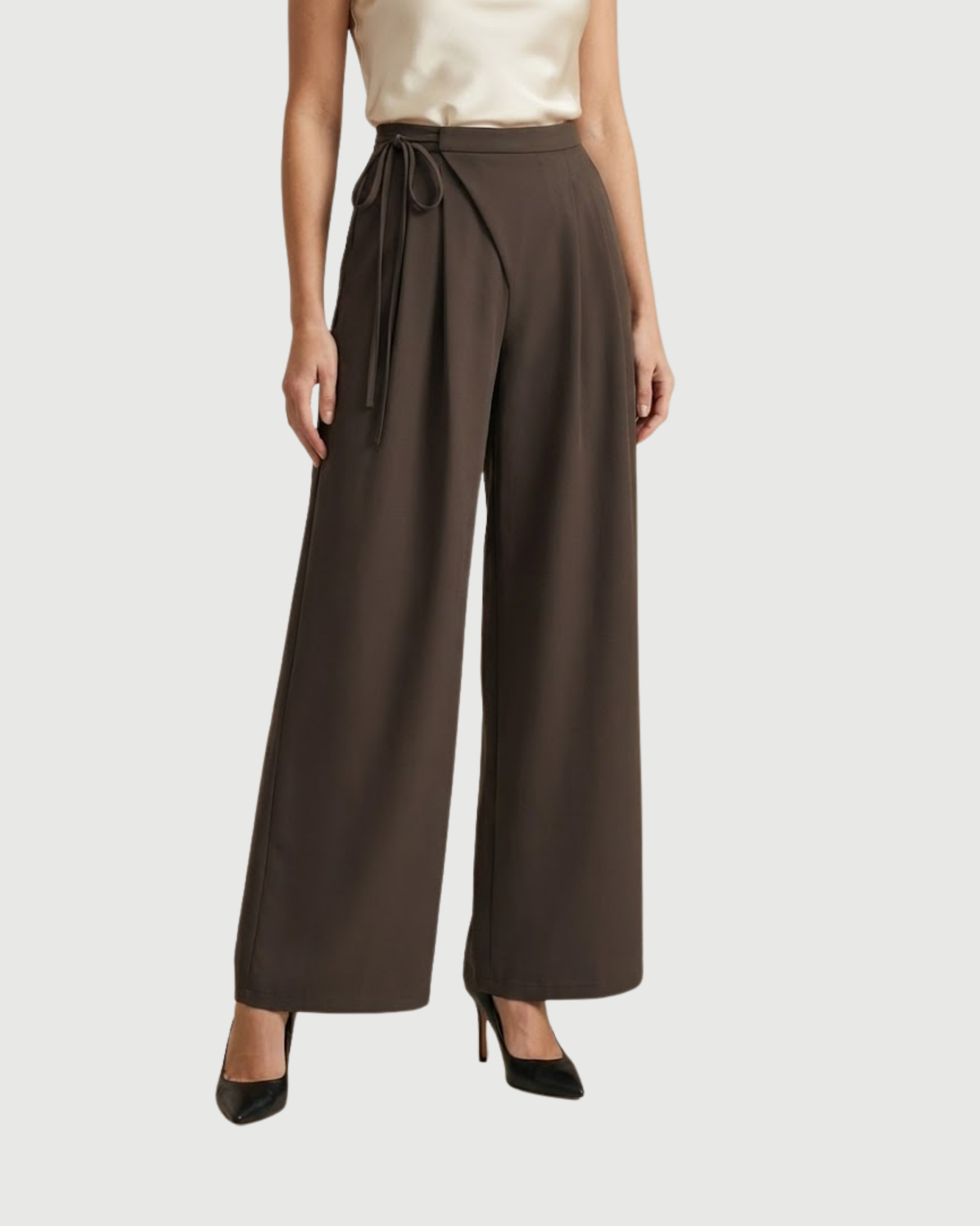 Tie-Side Pleated Trousers-Coffee