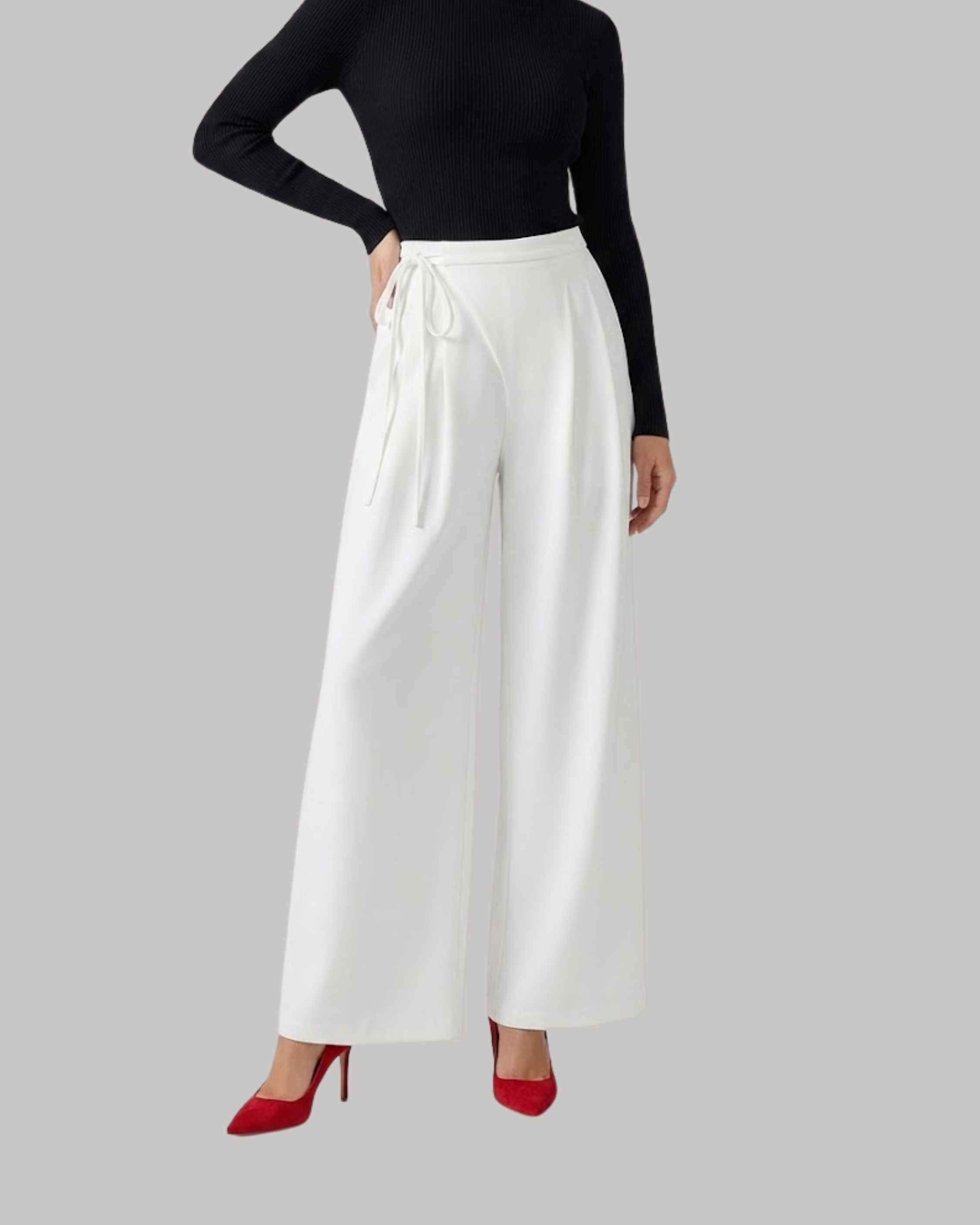 Tie-Side Pleated Trousers- White