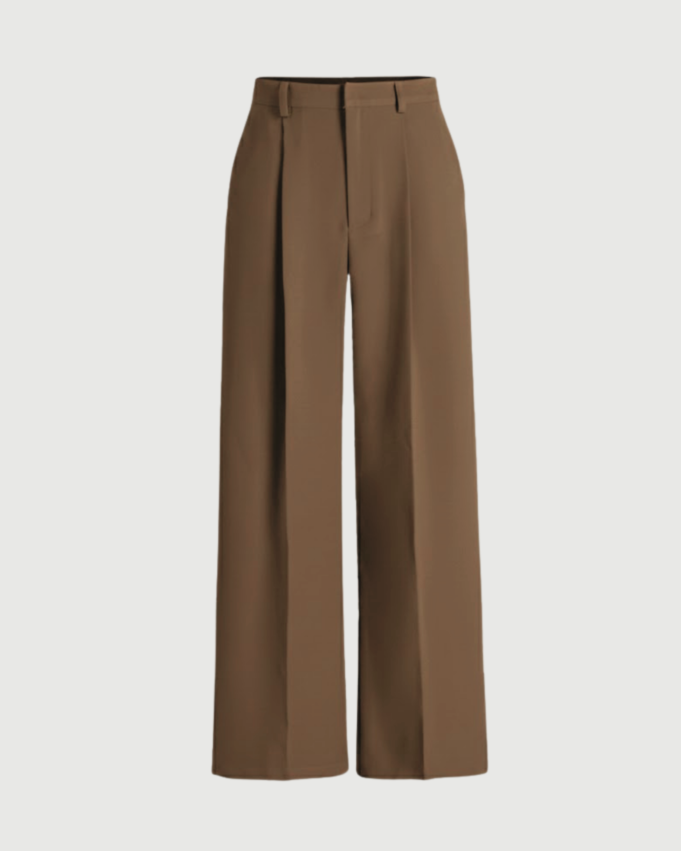 Classic Pleated Straight Leg Trousers- Brown