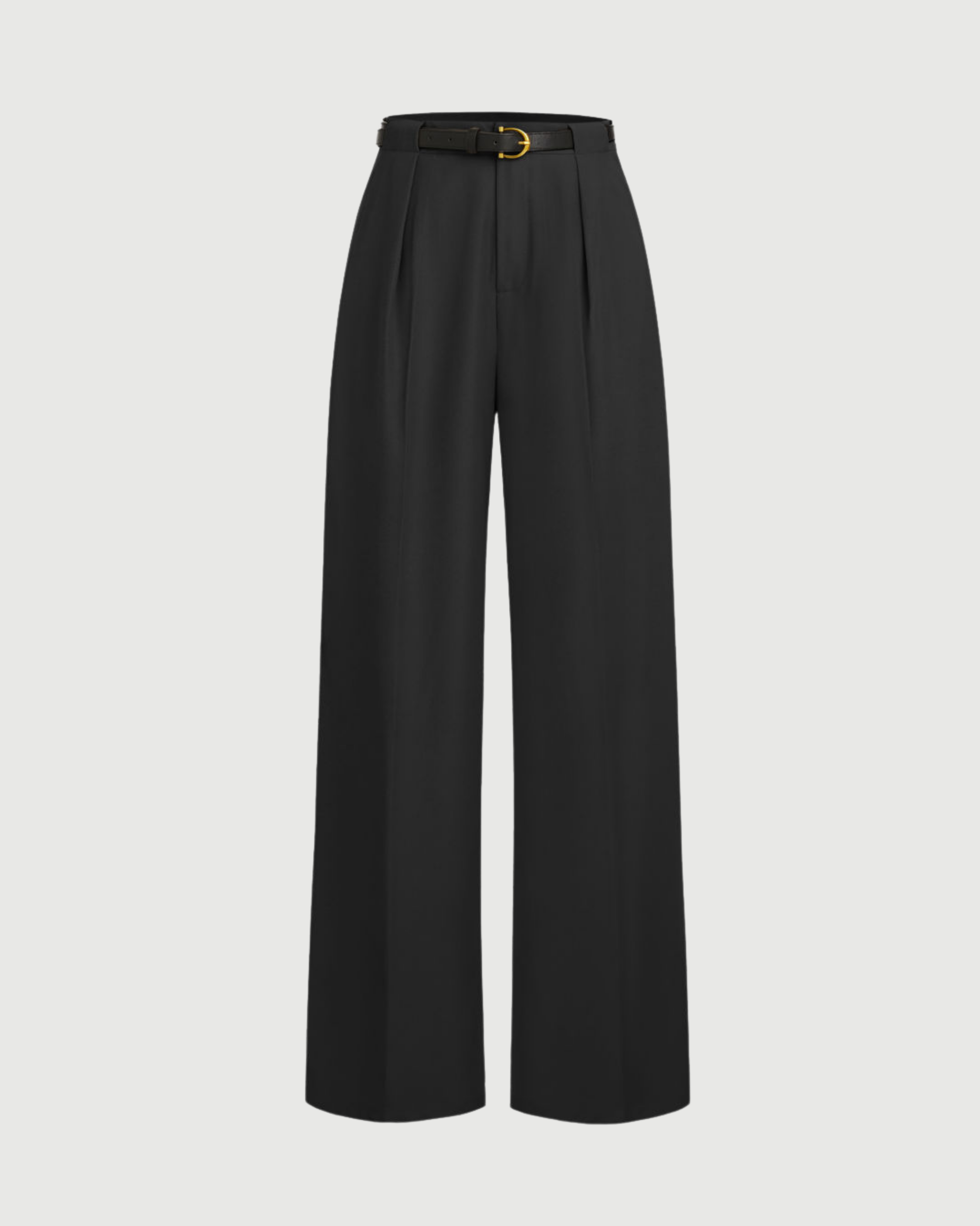 Tailored Wide-Leg Belted Trousers-Black