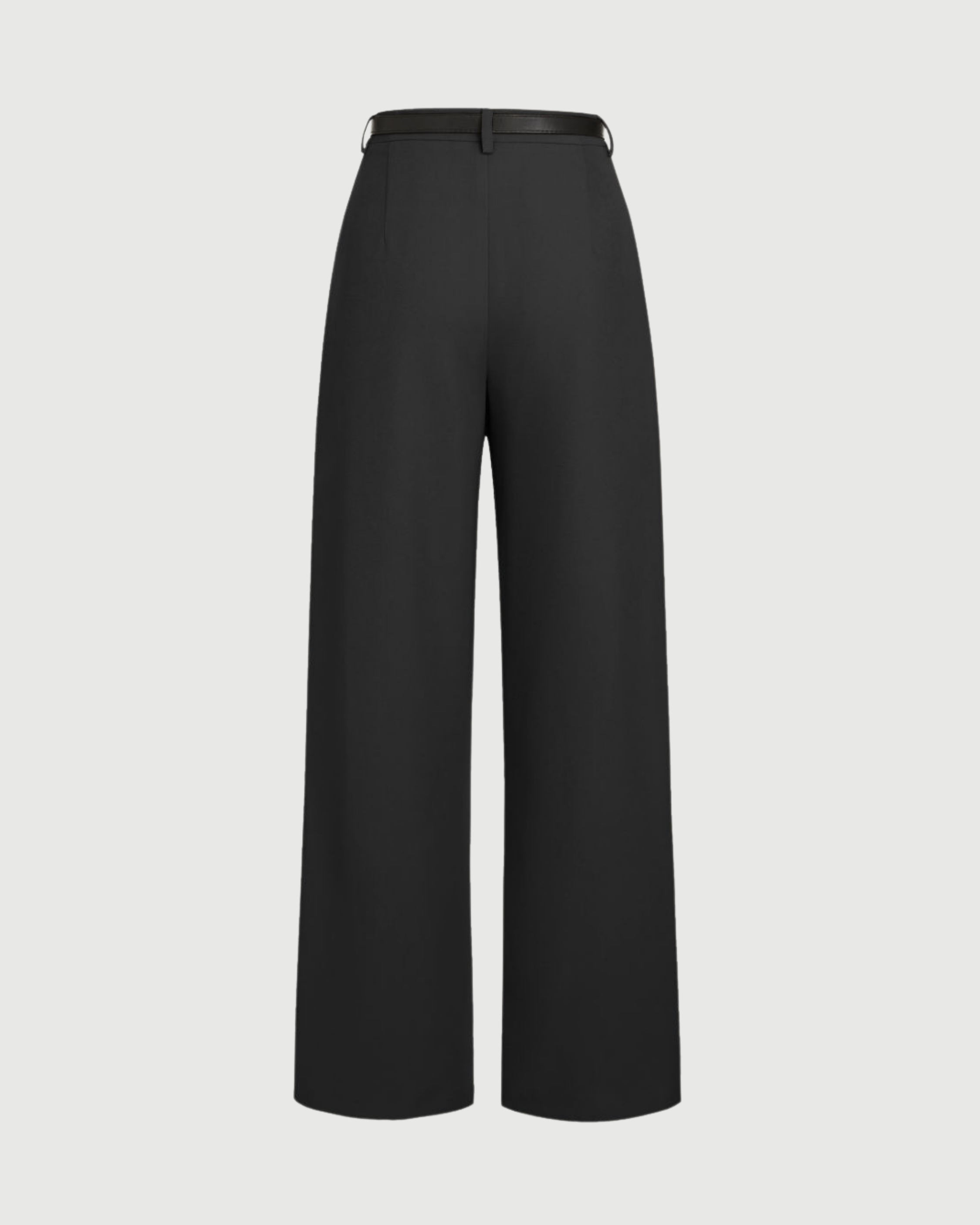 Tailored Wide-Leg Belted Trousers-Black