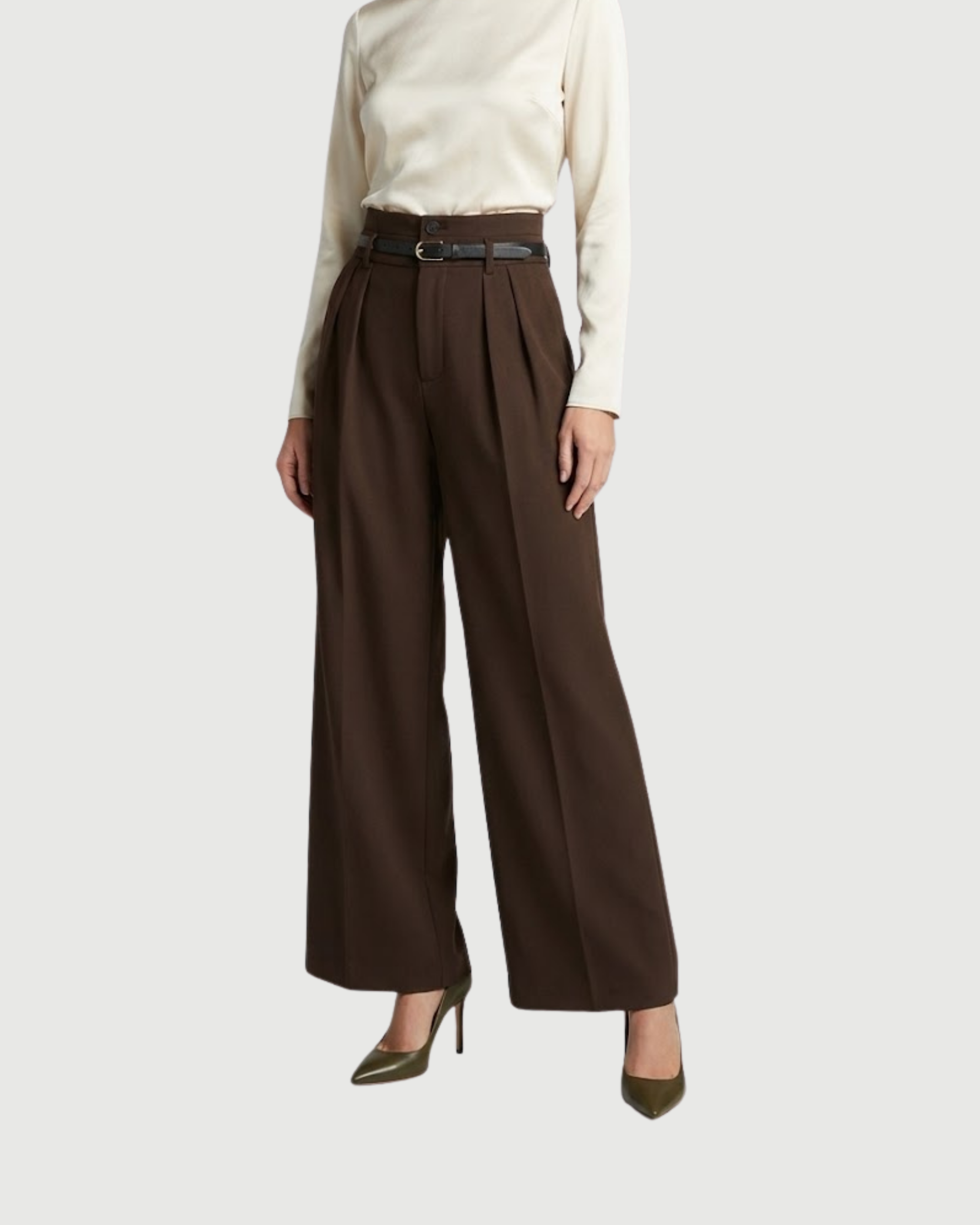 Flowy Belted Wide Leg Pants-Coffee