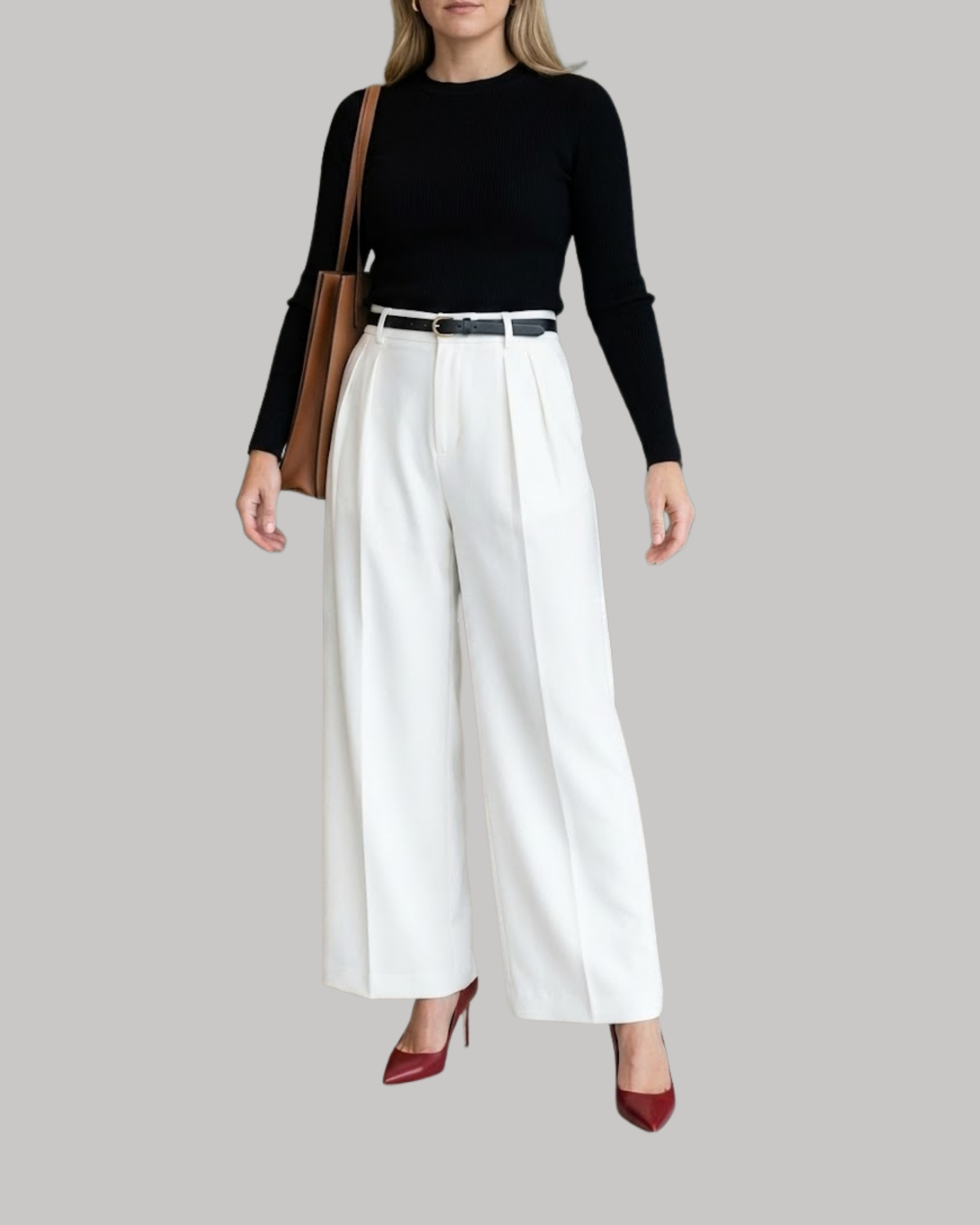Flowy Belted Wide Leg Pants- White