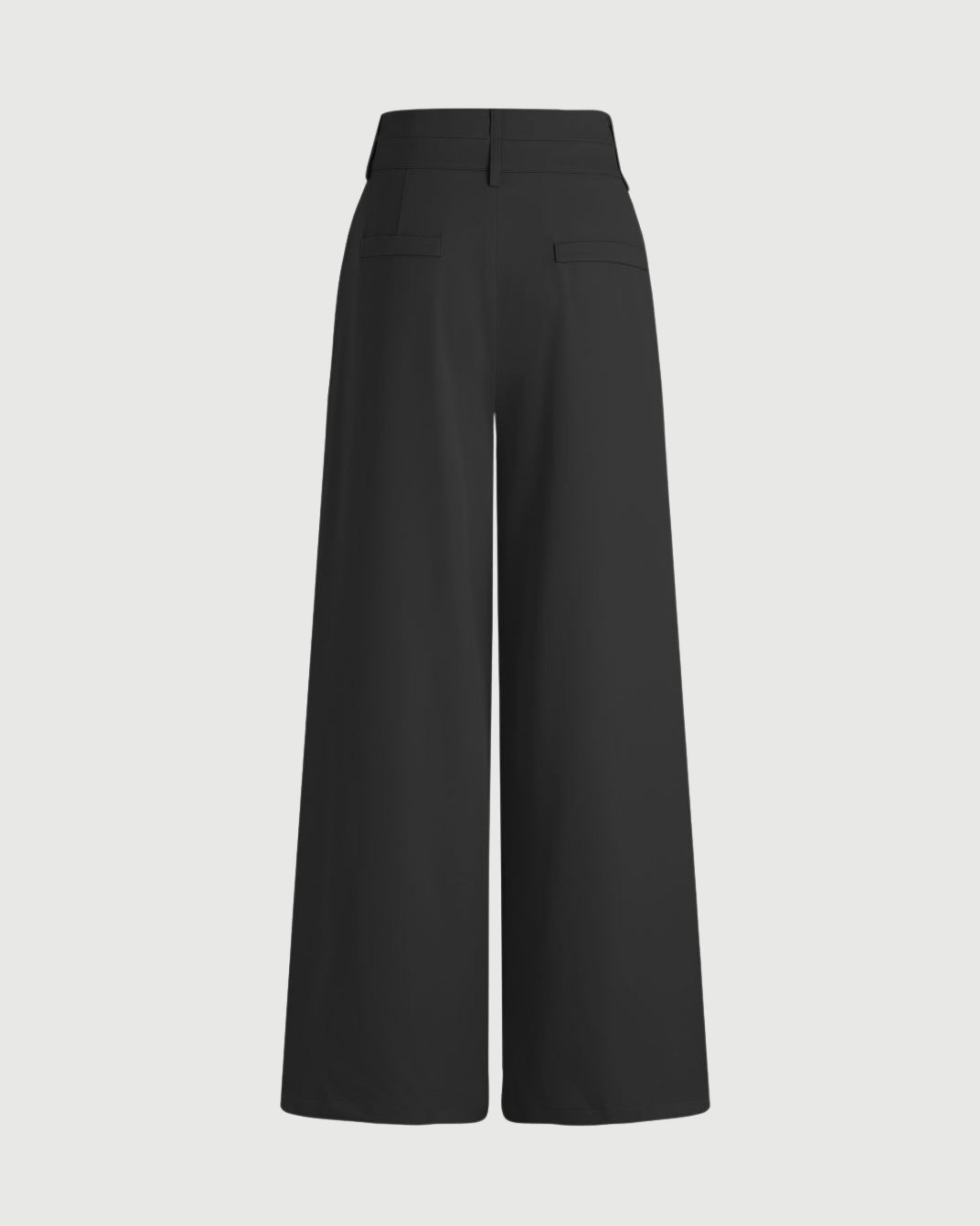 Button Detail Wide Leg Trousers- Black