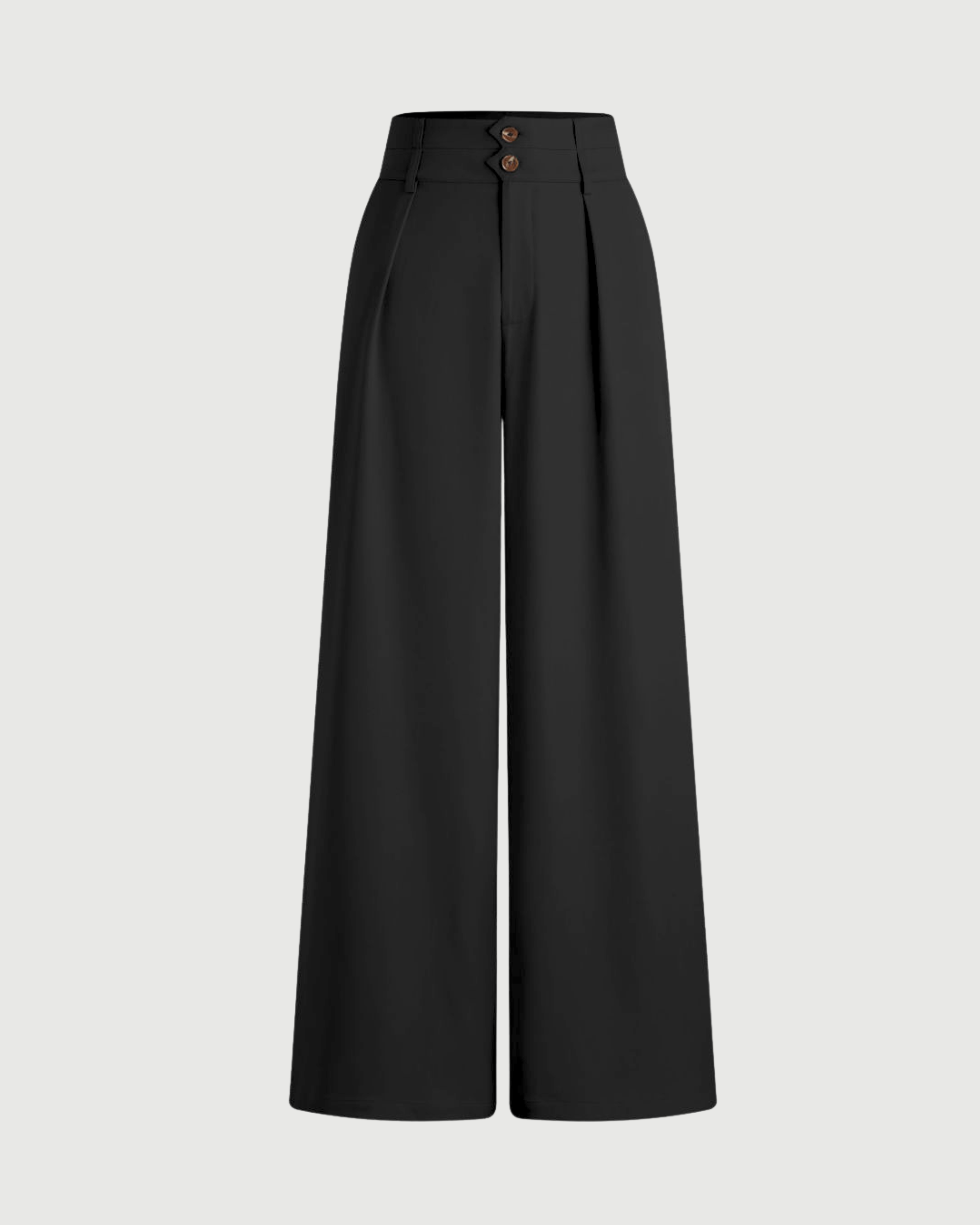 Button Detail Wide Leg Trousers- Black