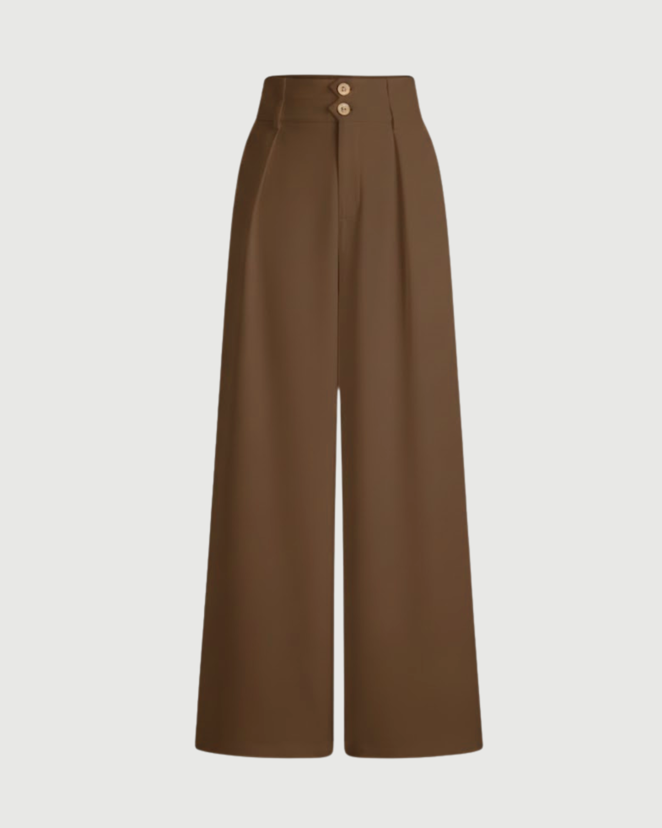 Button Detail Wide Leg Trousers-Brown