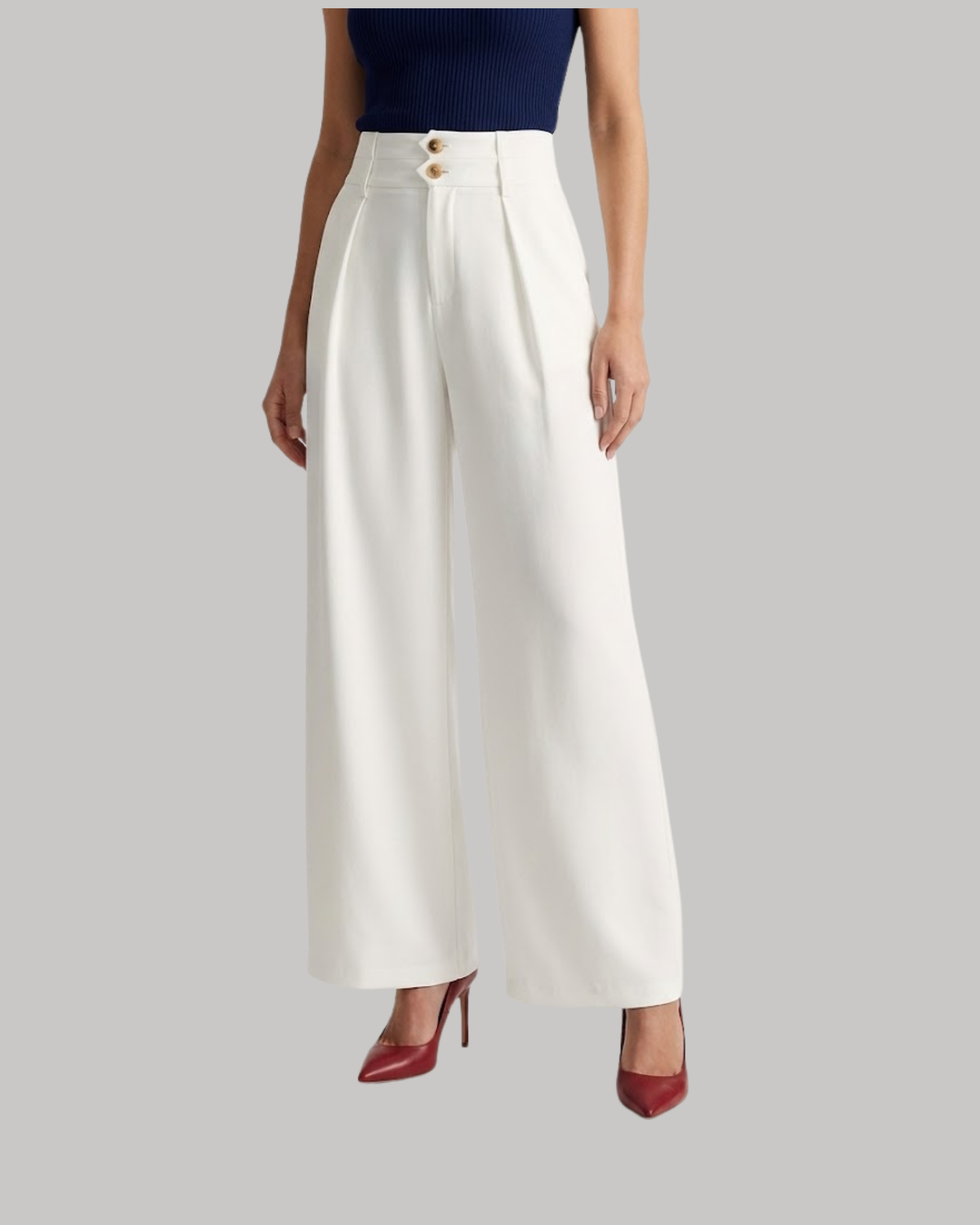 Button Detail Wide Leg Trousers- White