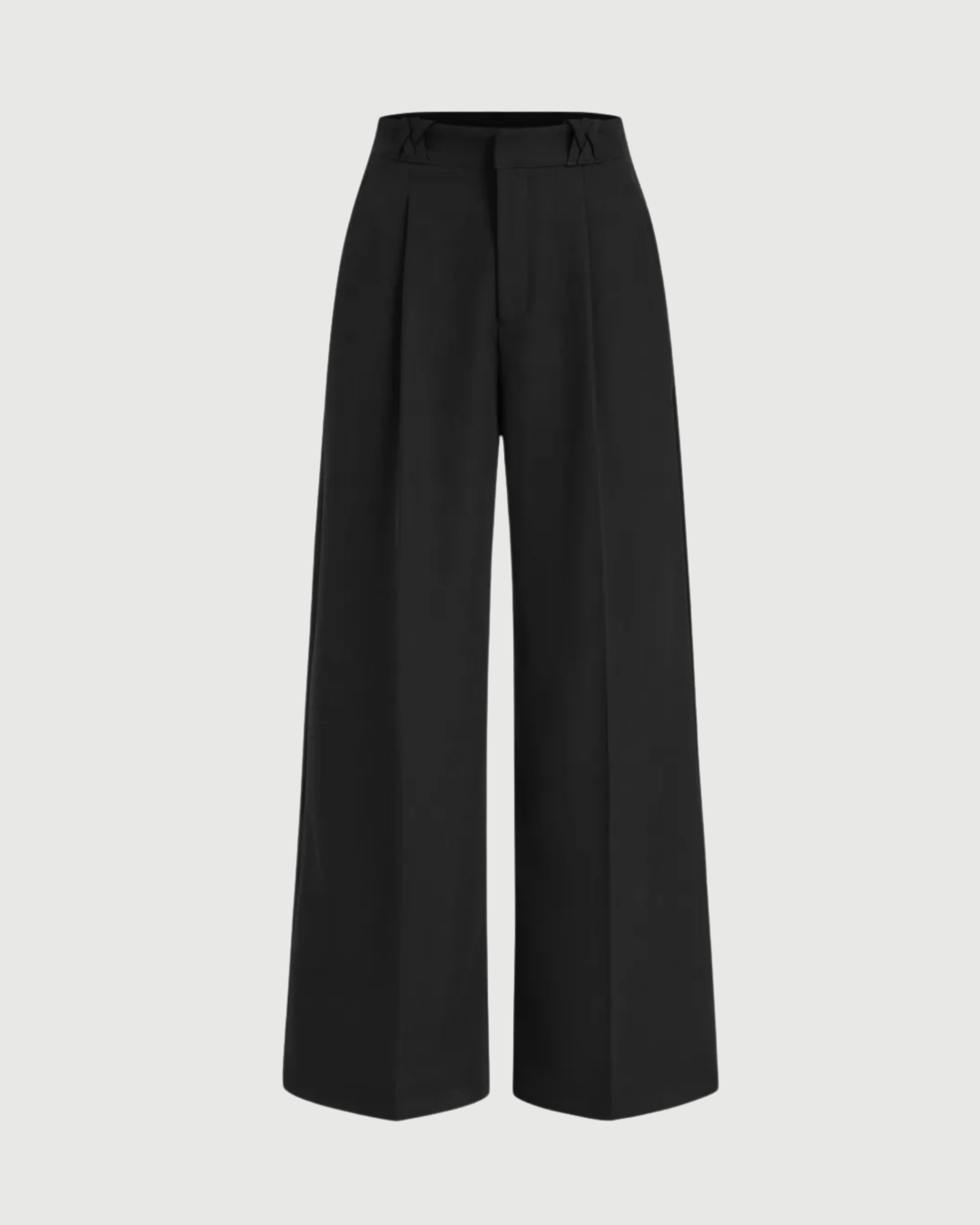 Sleek Pleated Straight Leg Pants- Black