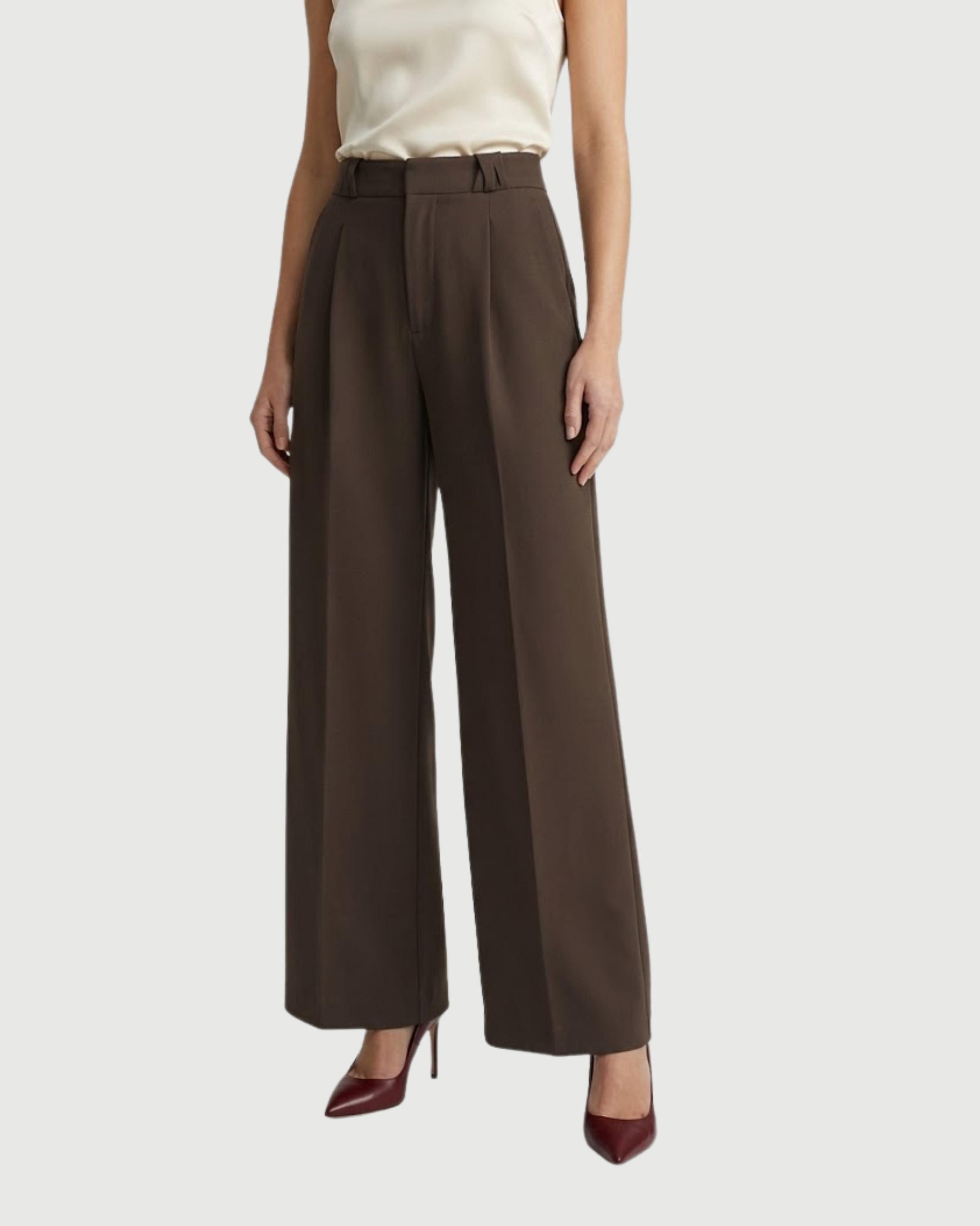 Sleek Pleated Straight Leg Pants-Coffee
