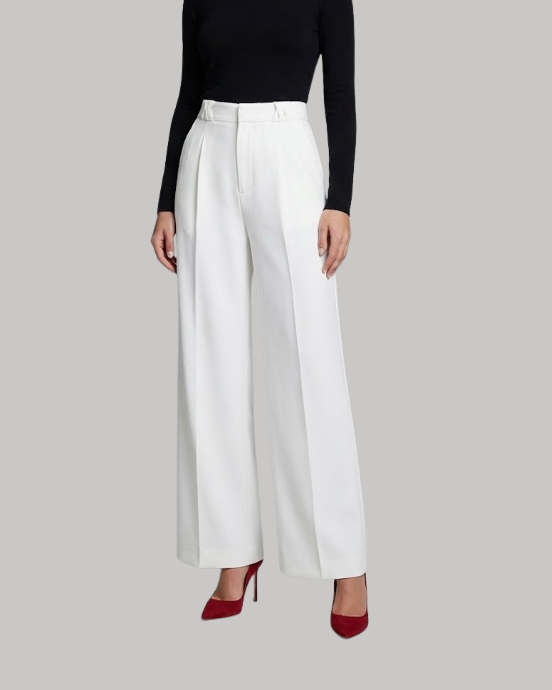 Sleek Pleated Straight Leg Pants- White