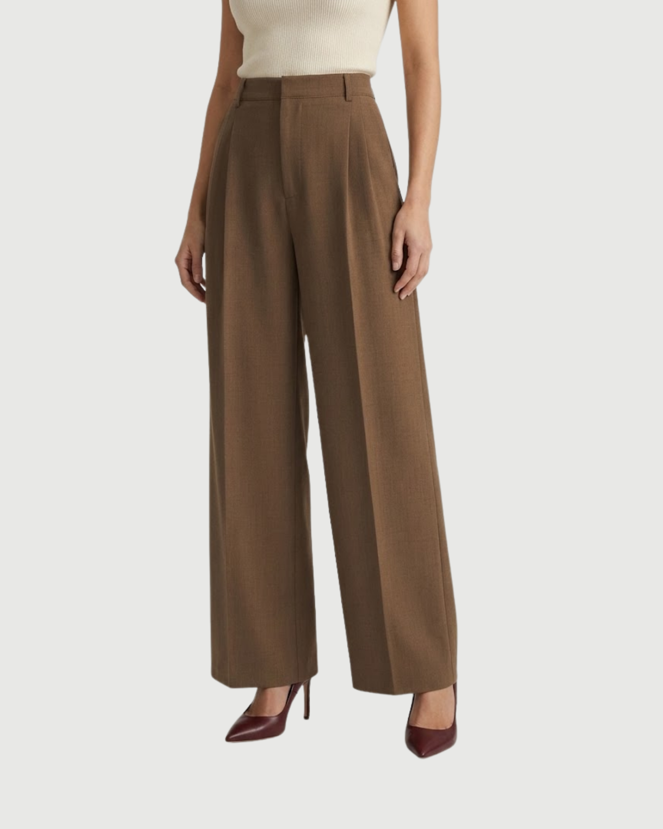 Functional Pleated Pockets Trousers-Brown