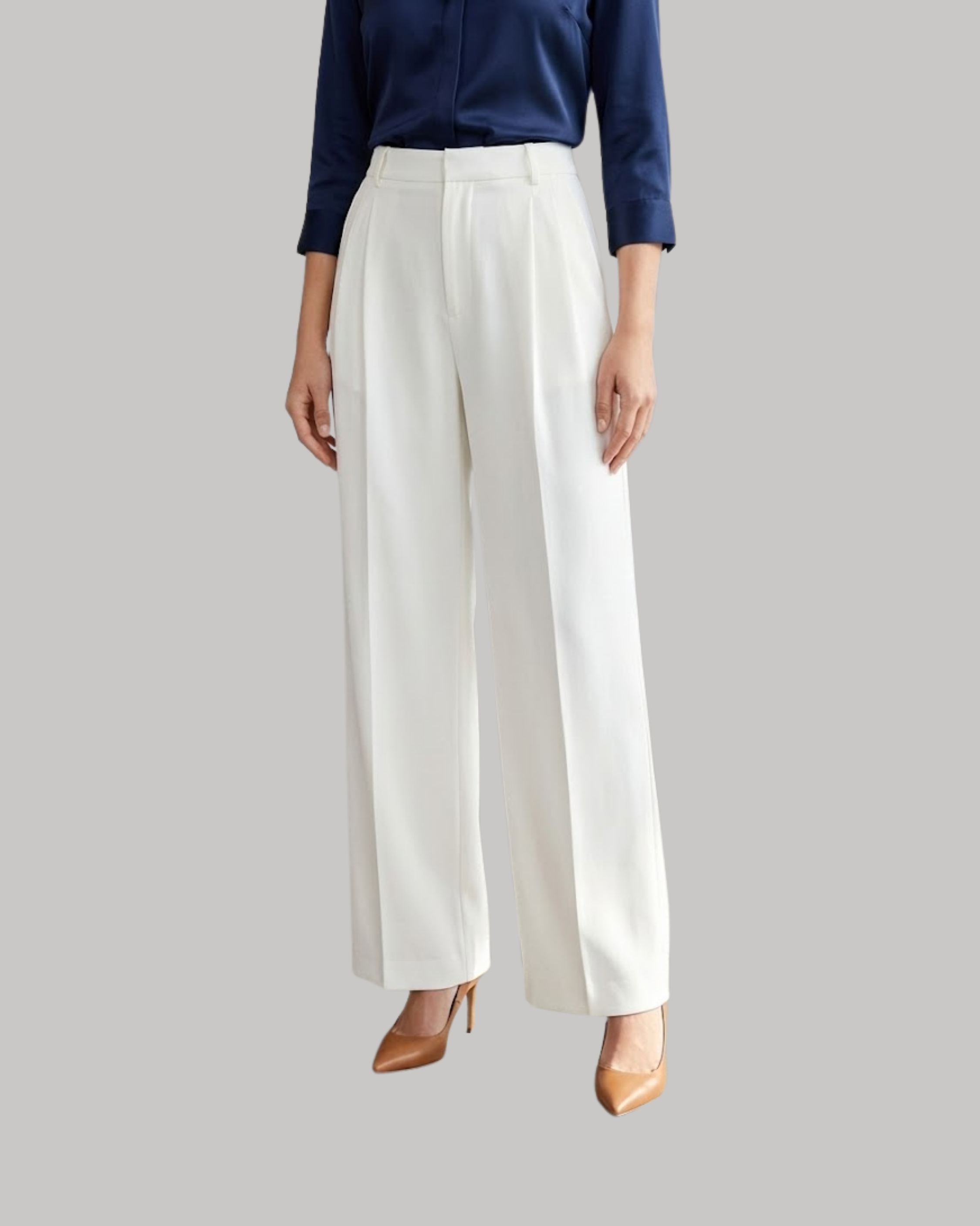 Functional Pleated Pockets Trousers- White