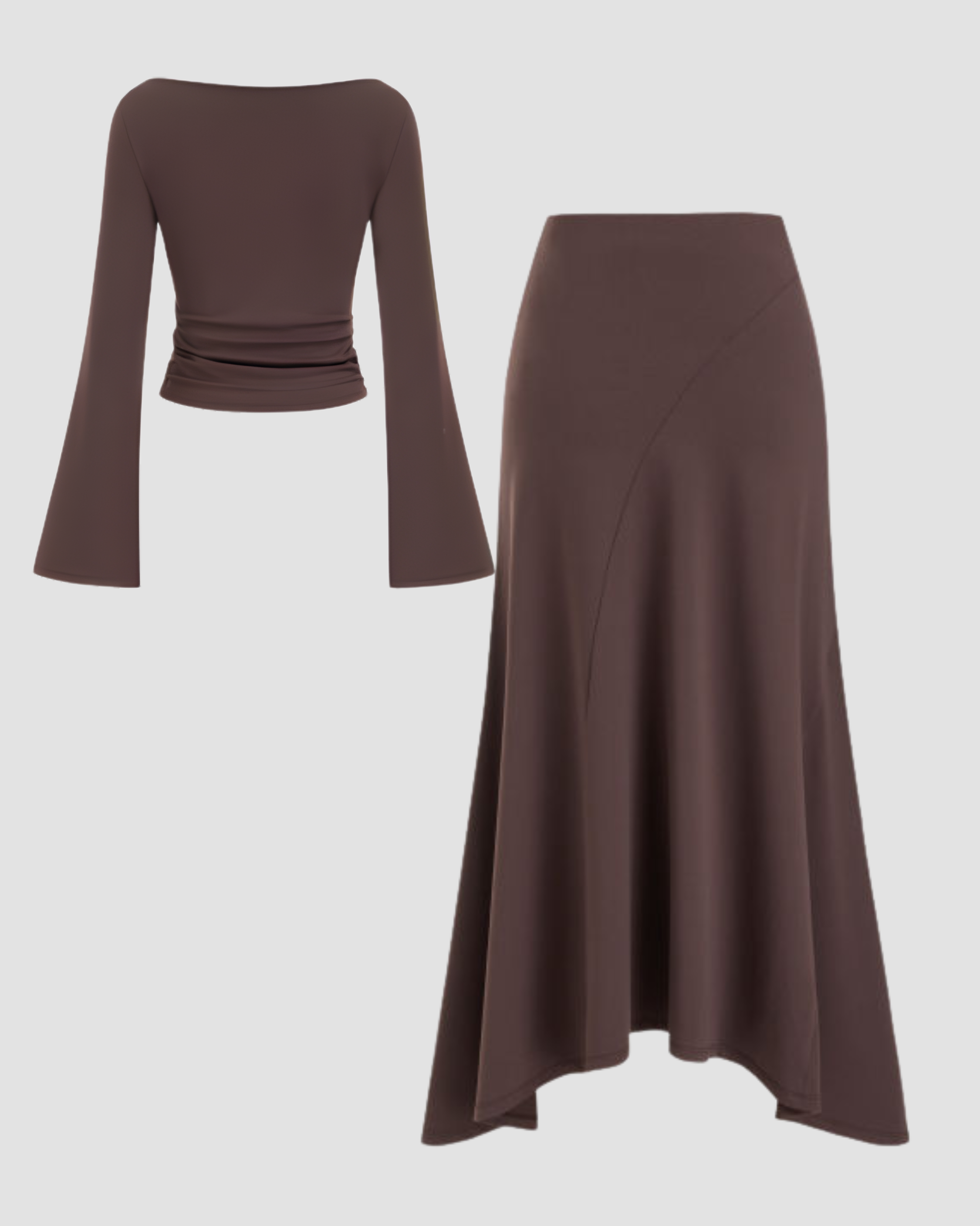 Belted Cowl Neck Bell Sleeve Co-ord Set