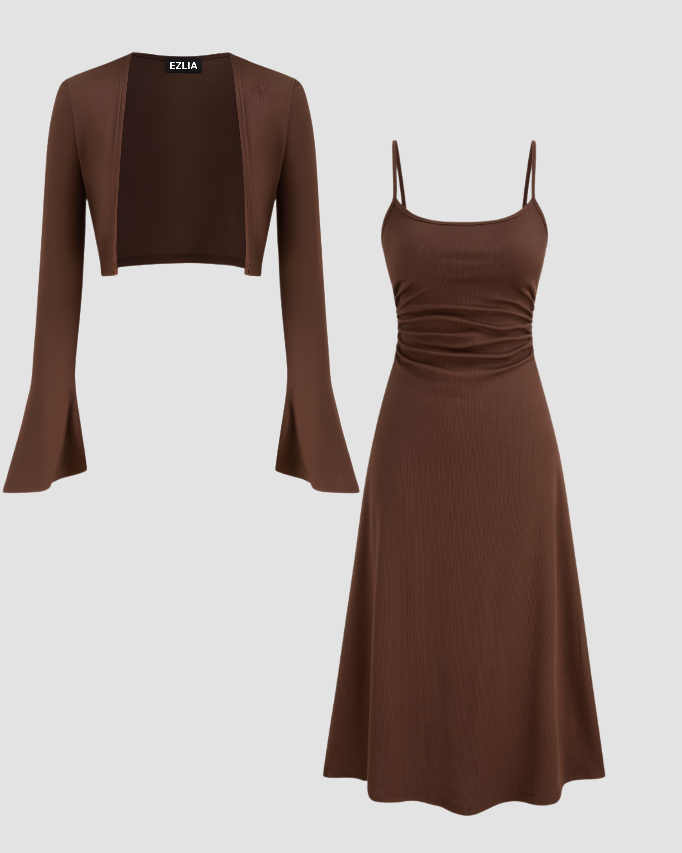 Ruched Cami Maxi Dress & Cardigan Ensemble