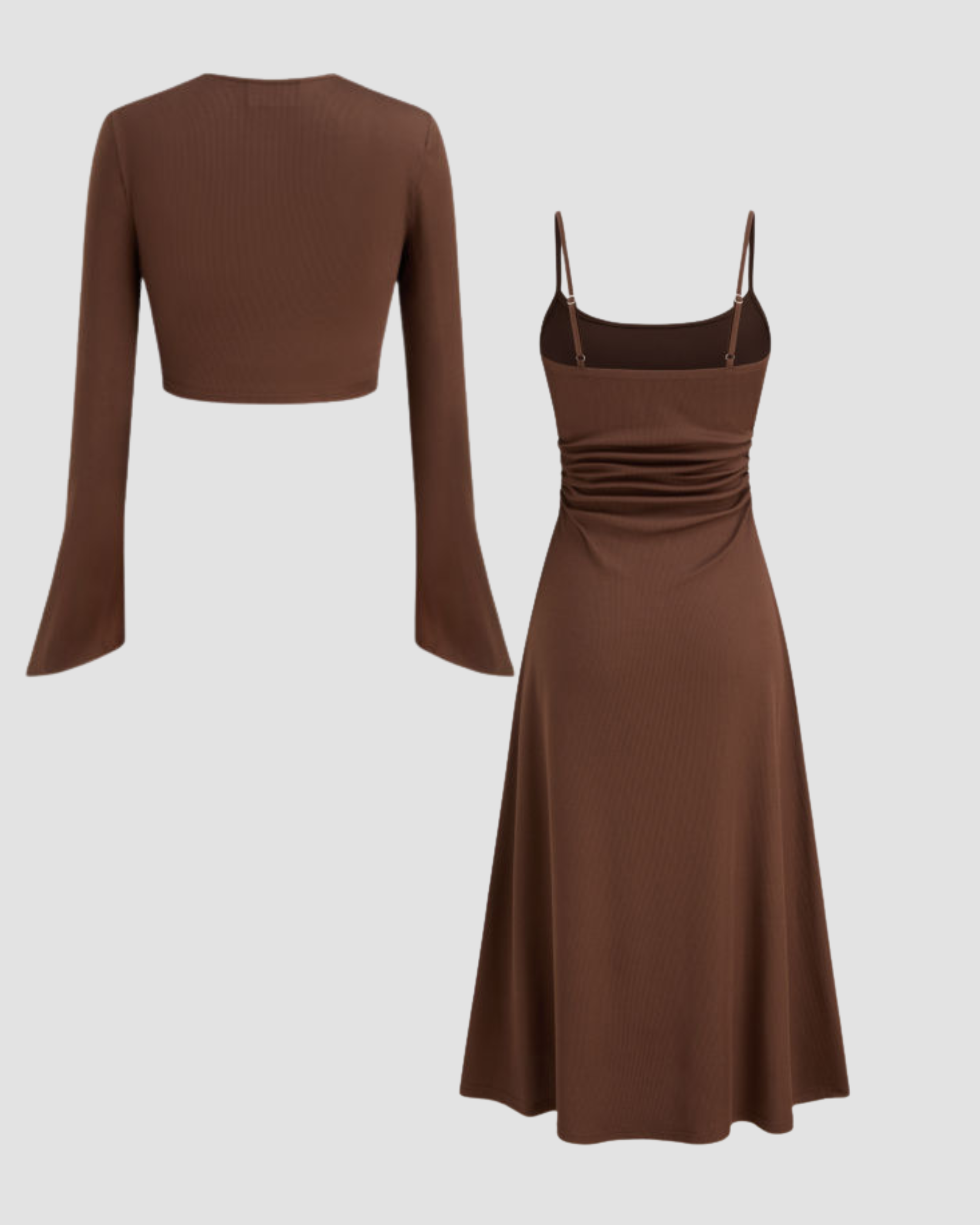 Ruched Cami Maxi Dress & Cardigan Ensemble