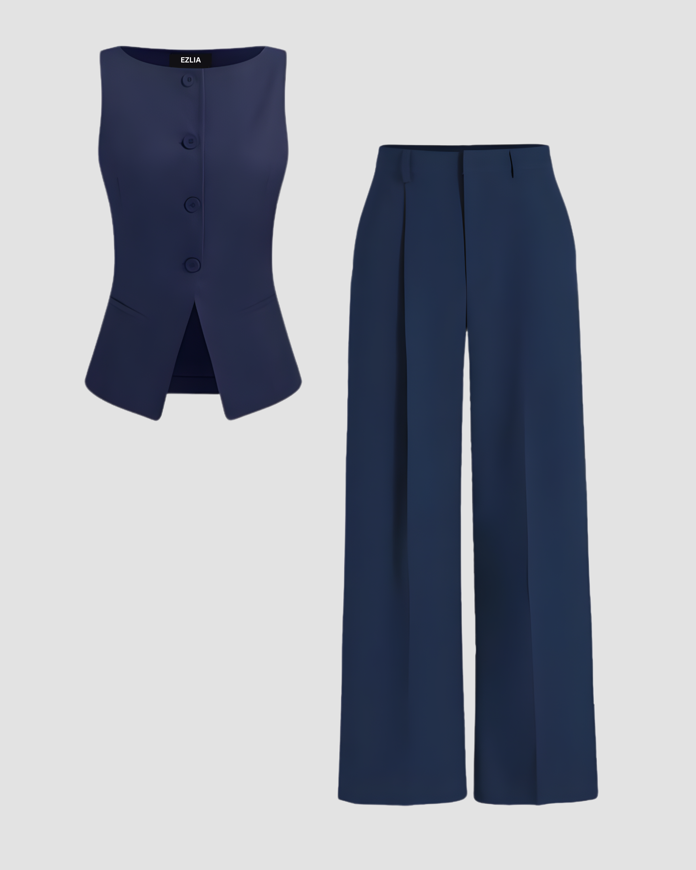 Solid Button Vest & Straight Leg Pocket Trousers