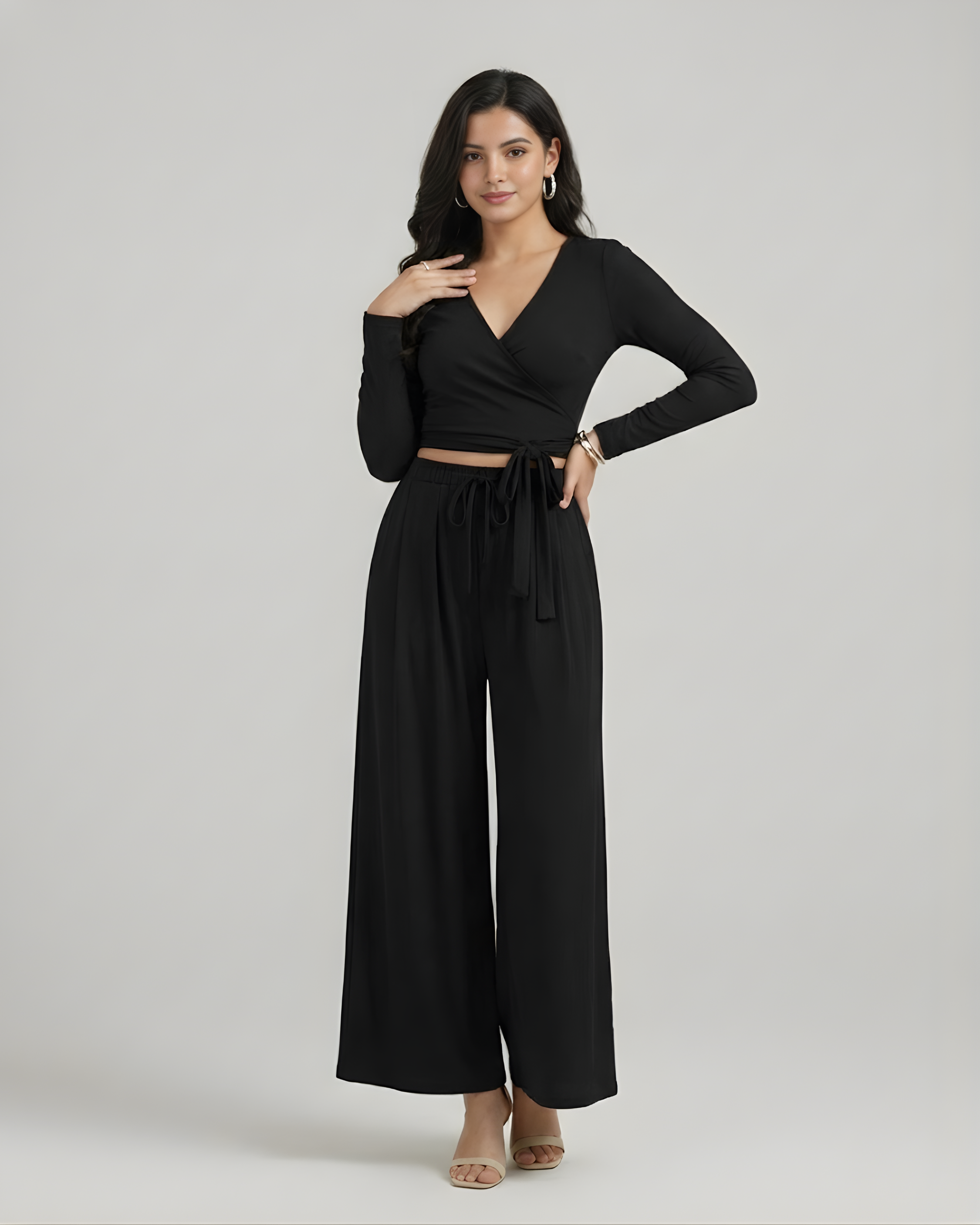 Knotted Long Sleeve Top & Straight Leg Pants