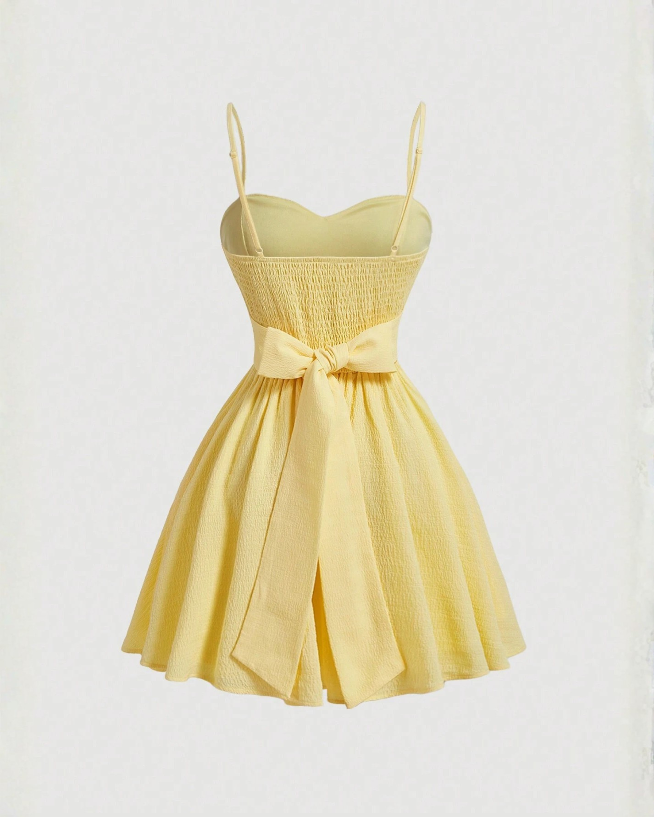 Romantic Back Bow Tie Yellow Summer Dress-Yellow