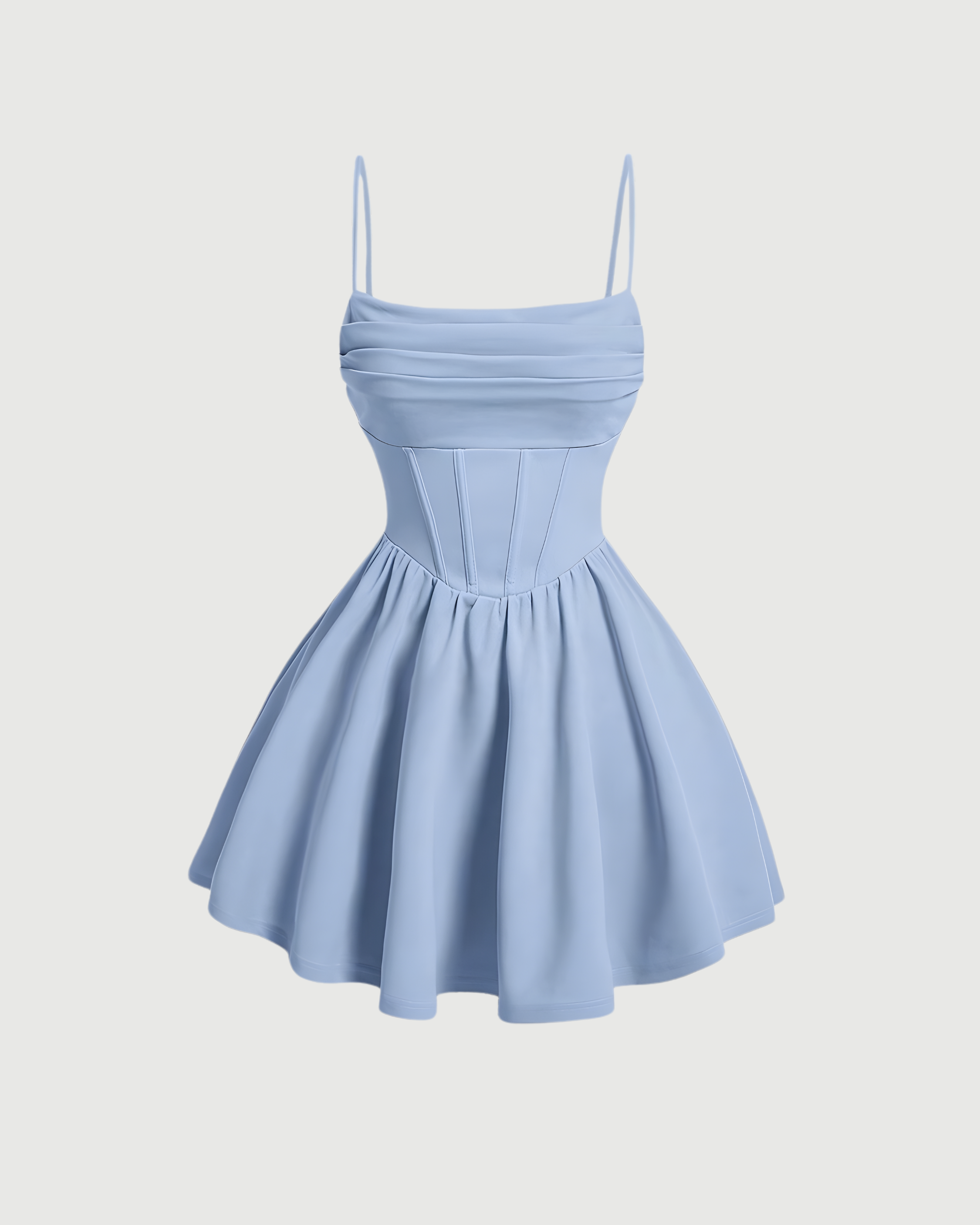 Elegant Backless Ruched Summer Cami Dress-Baby Blue