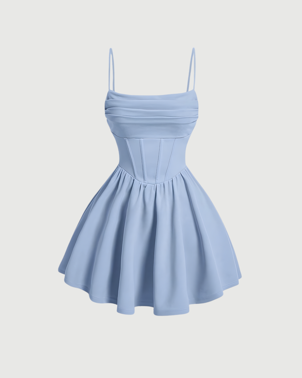 Elegant Backless Ruched Summer Cami Dress-Baby Blue