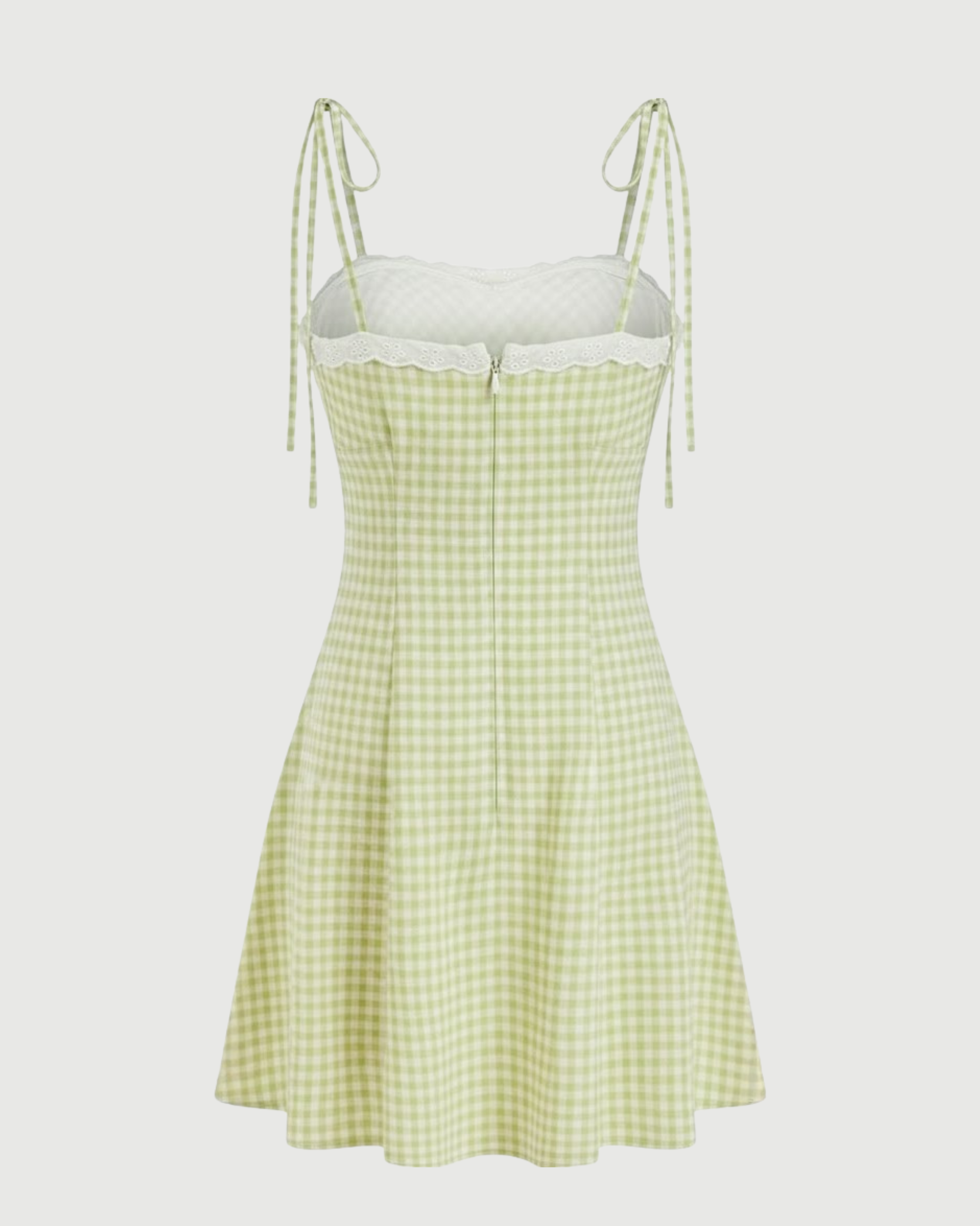 Gingham Spaghetti Strap A-Line Sundress-Green & White
