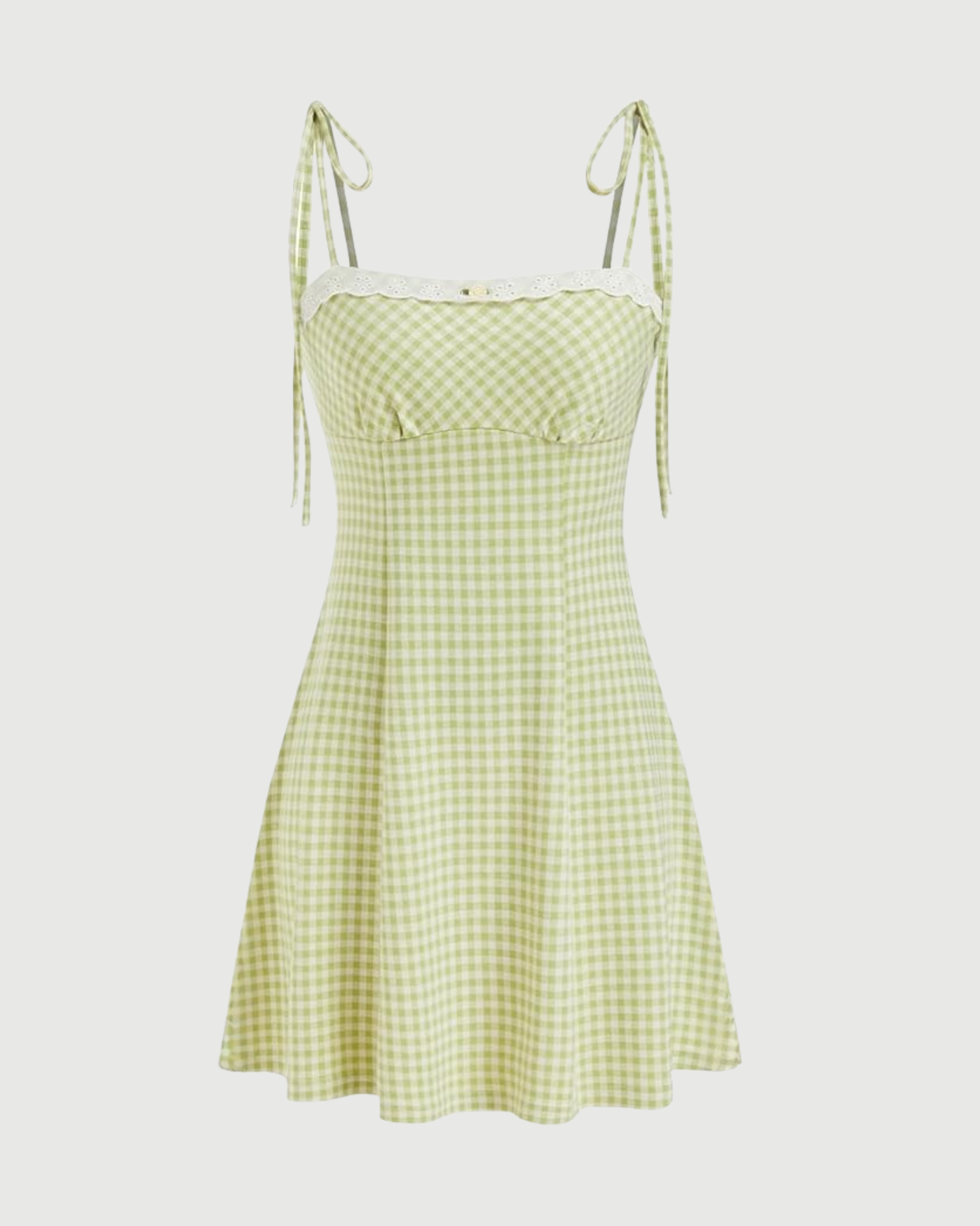 Gingham Spaghetti Strap A-Line Sundress-Green & White