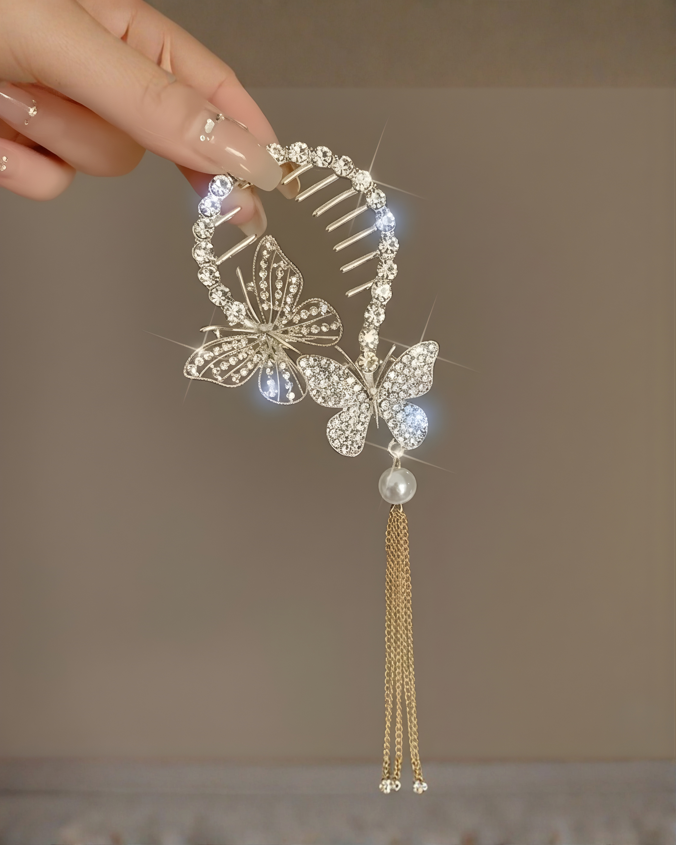 Alloy Rhinestone Tassel Ponytail Hair Clip, Girls Headwear