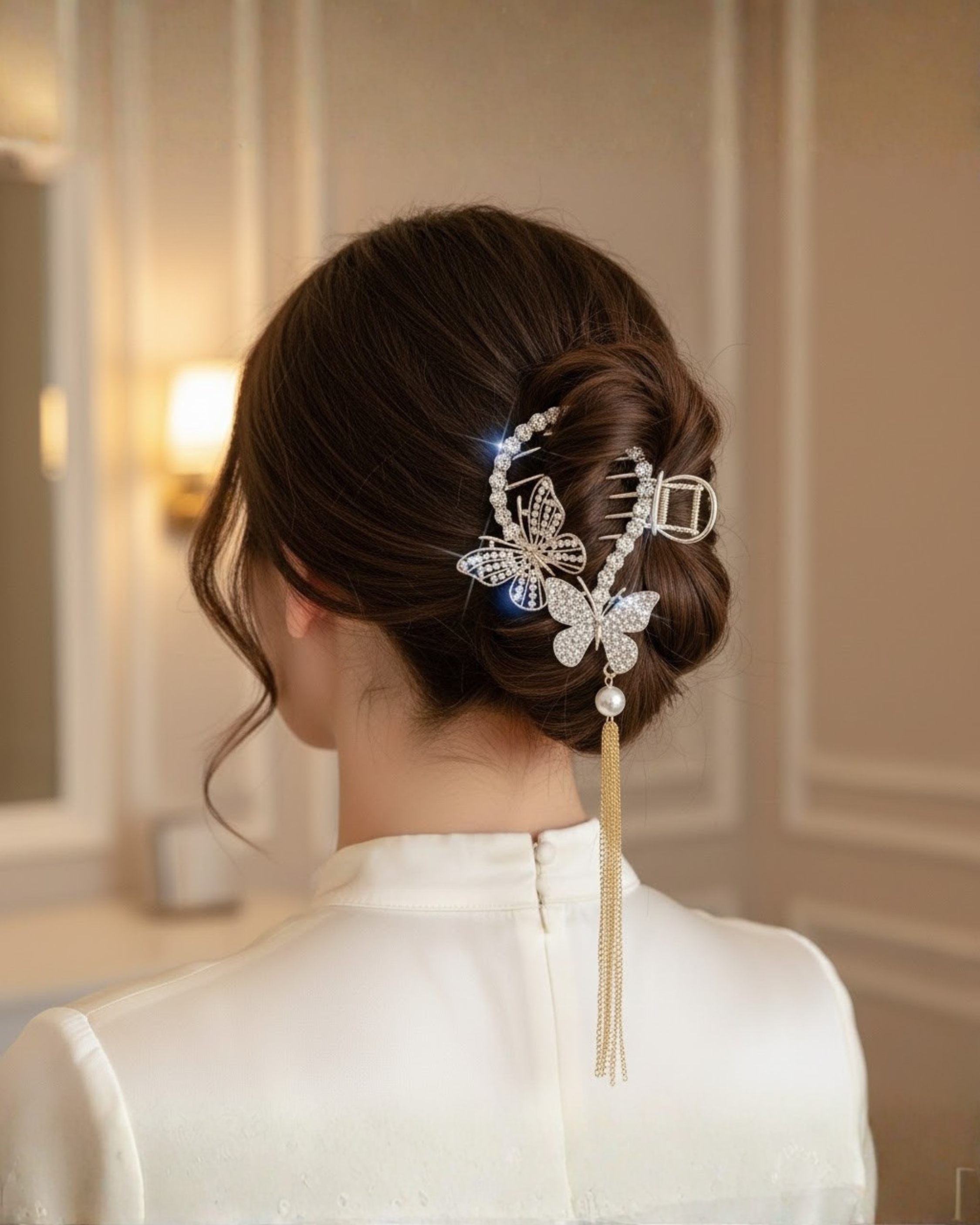 Alloy Rhinestone Tassel Ponytail Hair Clip, Girls Headwear