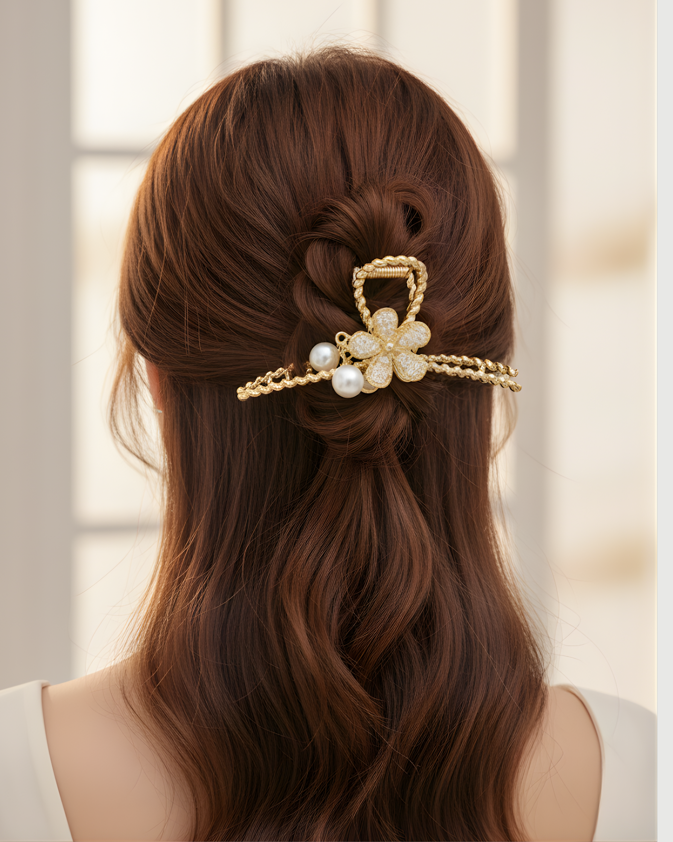 Flower Pearl Hair Claw Flower Metal Hair Clip