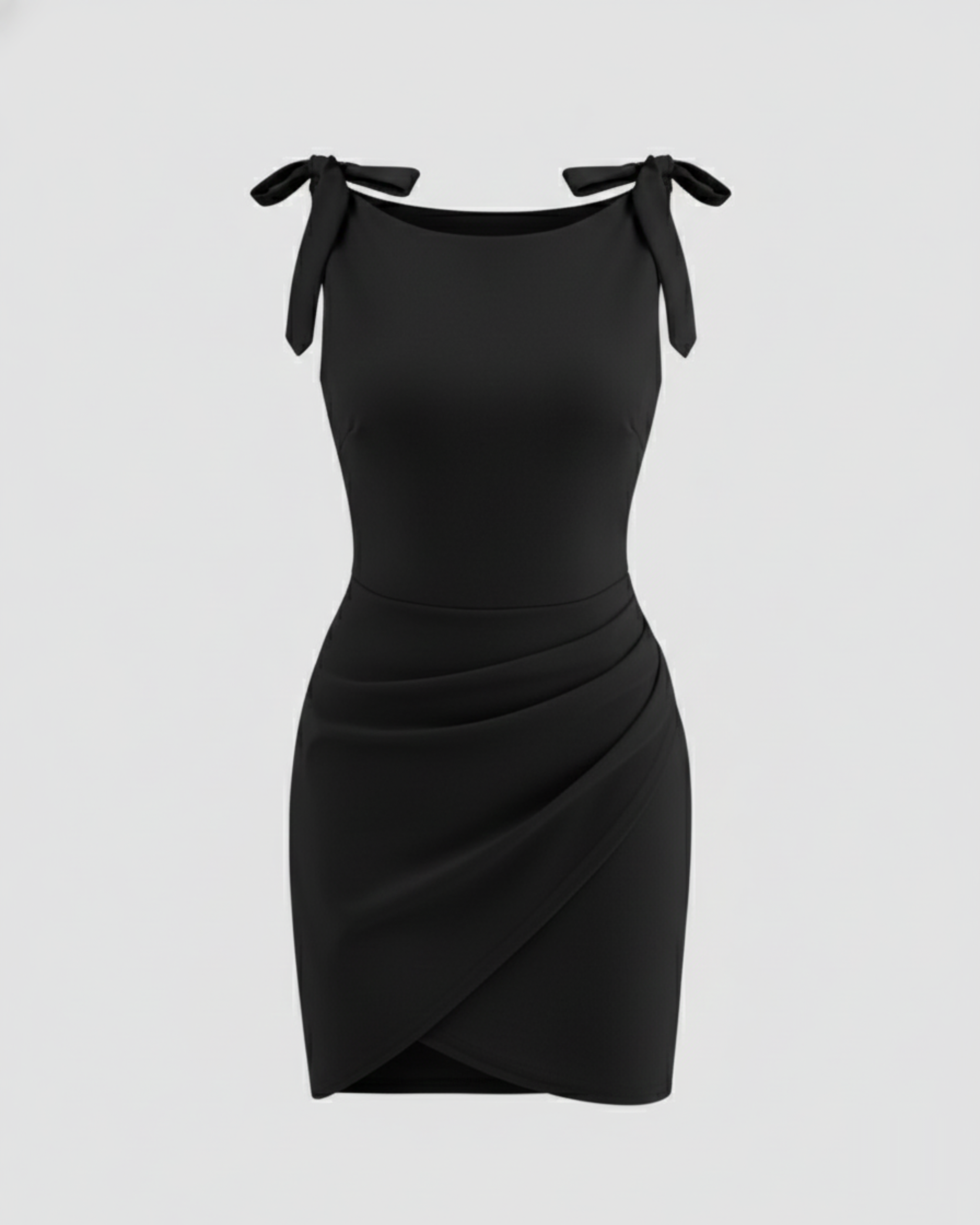 Soft Jersey Boat-Neck Wrap-Tie Mini Dress - Black