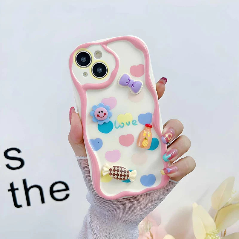 Ezlia 3D Cute Pet Flower and Toy Soft iPhone Case With Random Heart Shape Bracelet 