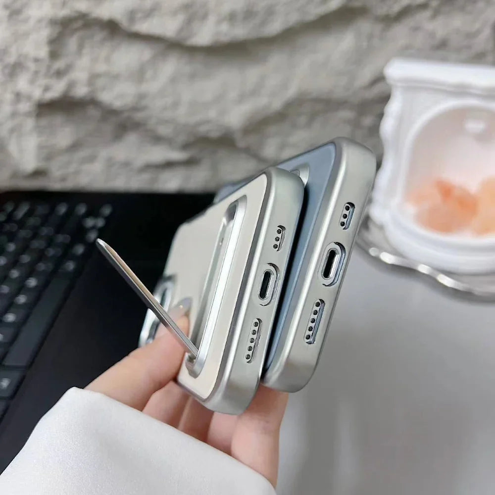 Ezlia Electroplated Metal Kickstand TPU (Soft) iPhone 15 Pro Max Cases