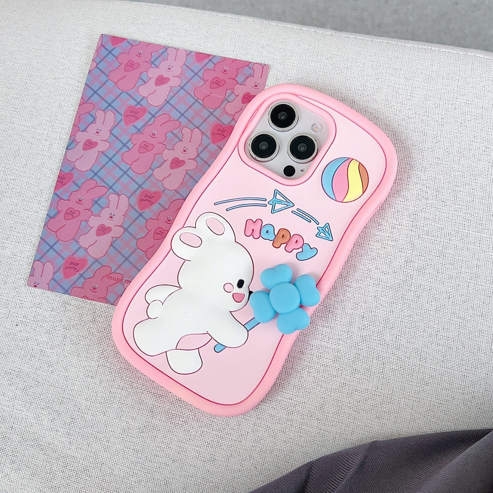 Ezlia Happy Rabbit with Cute Spin Windmill Silicone iPhone 15 Pro Max Case