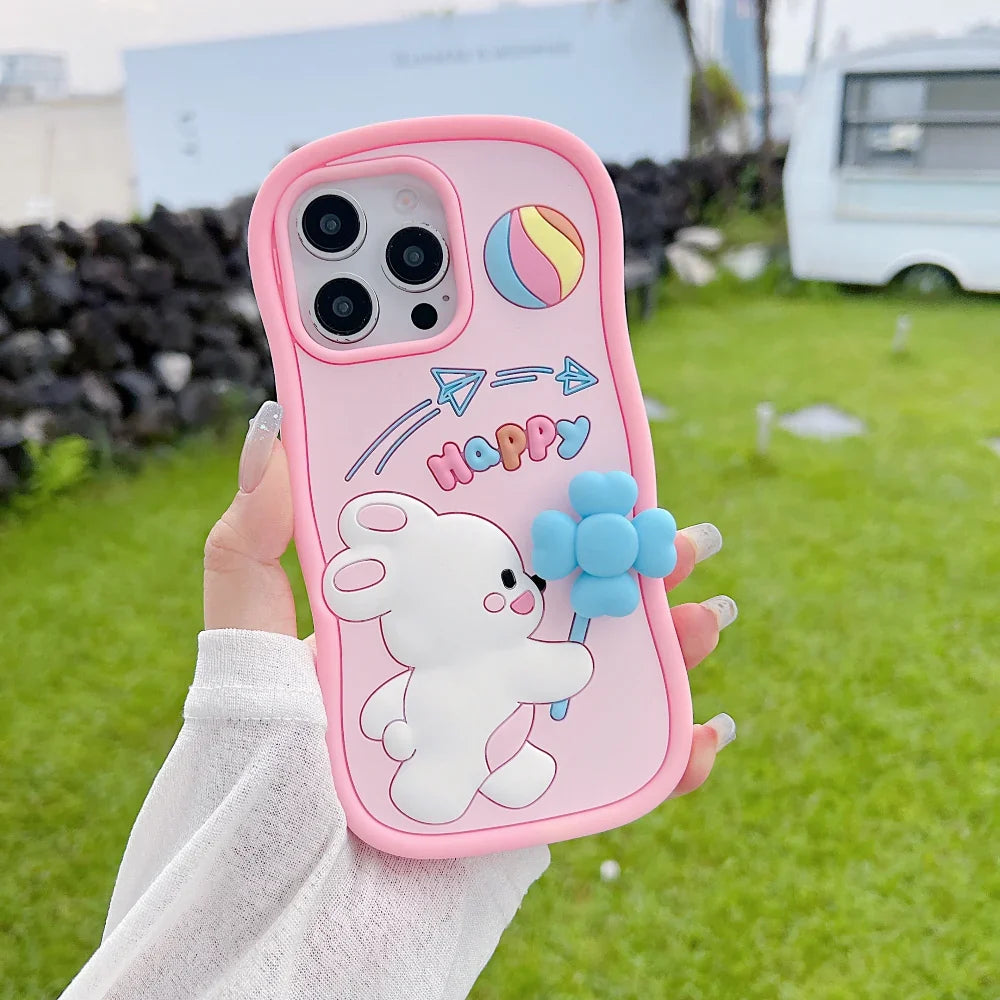 Ezlia Happy Rabbit with Cute Spin Windmill Silicone iPhone 16 Pro Max Case