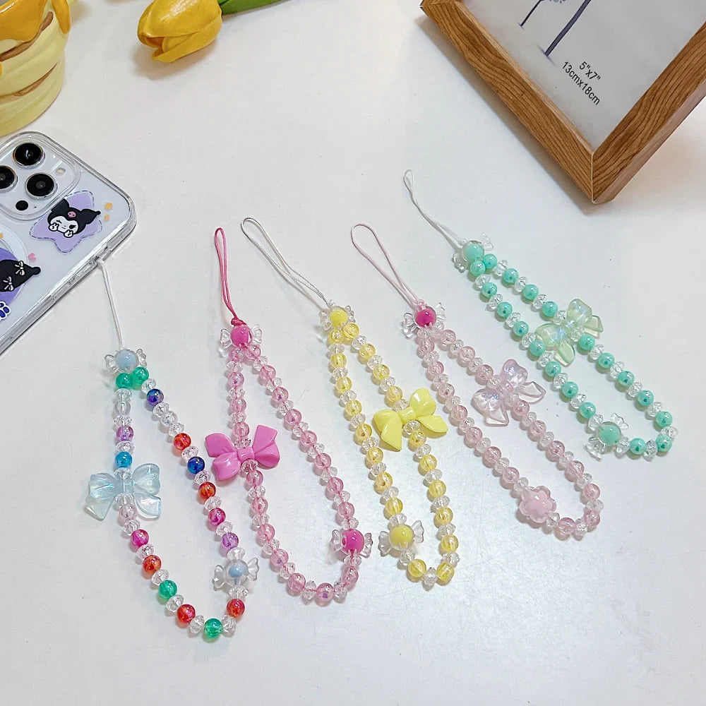 Ezlia Love Heart Bow Knot Beaded Phone Charm Braclet Handbag Multi  Light Colors Charm