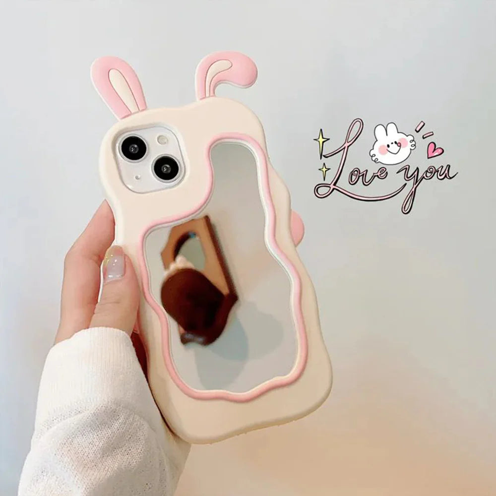 Ezlia Silicone Mirror Cute Rabbit Design iPhone 16 Case