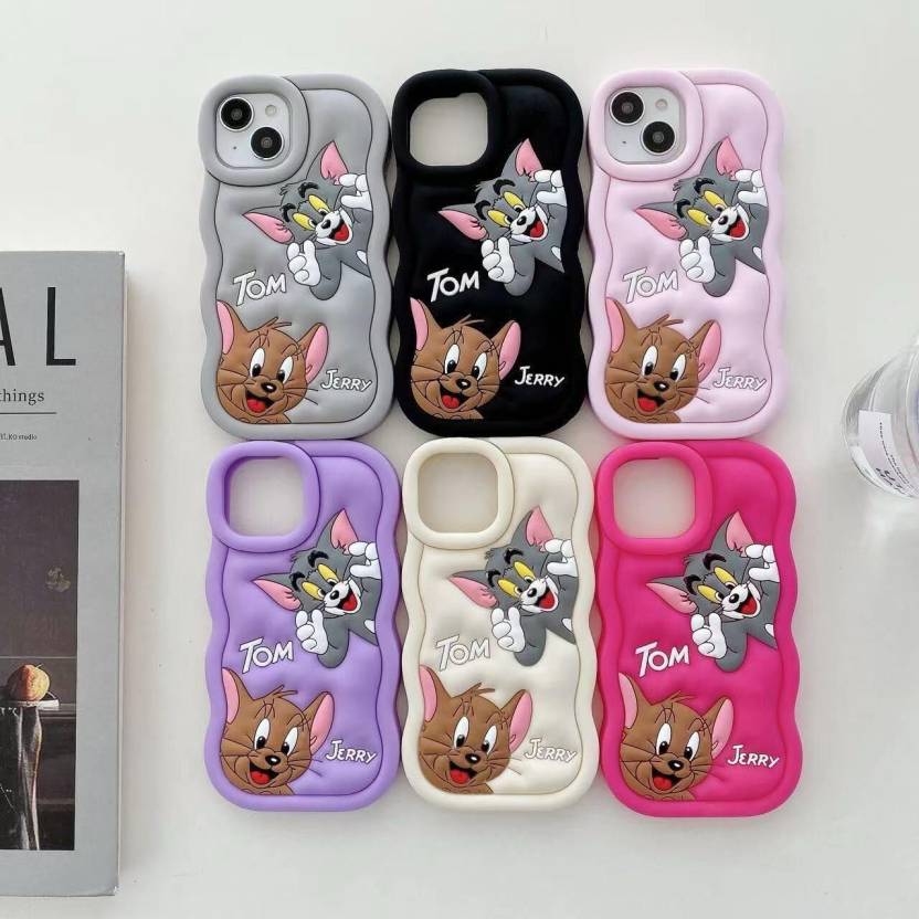 Ezlia Silicone Soft 3D Cartoon Wavy Edge iPhone 16 Pro Max Cases (Tom & Jerry)