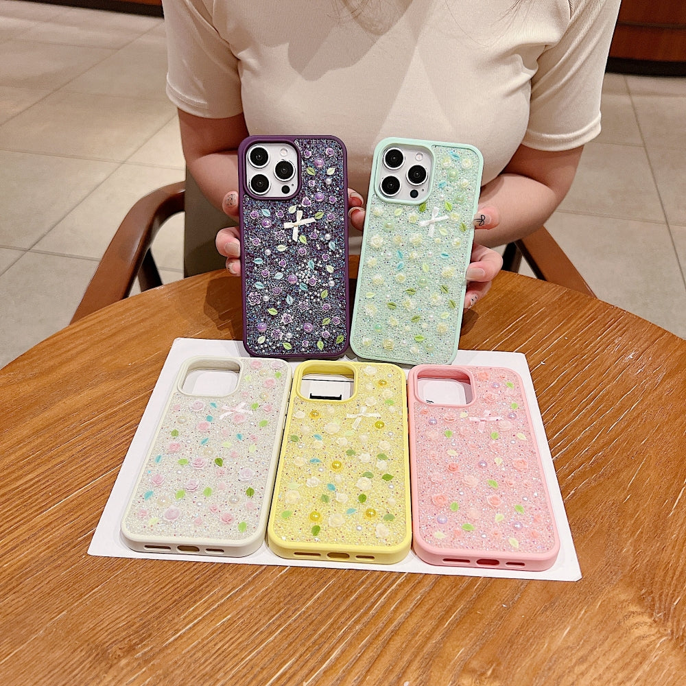 Ezlia iPhone 13 Pro Covers Miniature Rose Glitter Flower