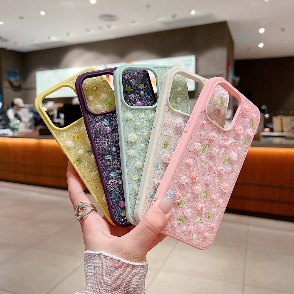 Ezlia iPhone 14 Plus Covers Miniature Rose Glitter Flower