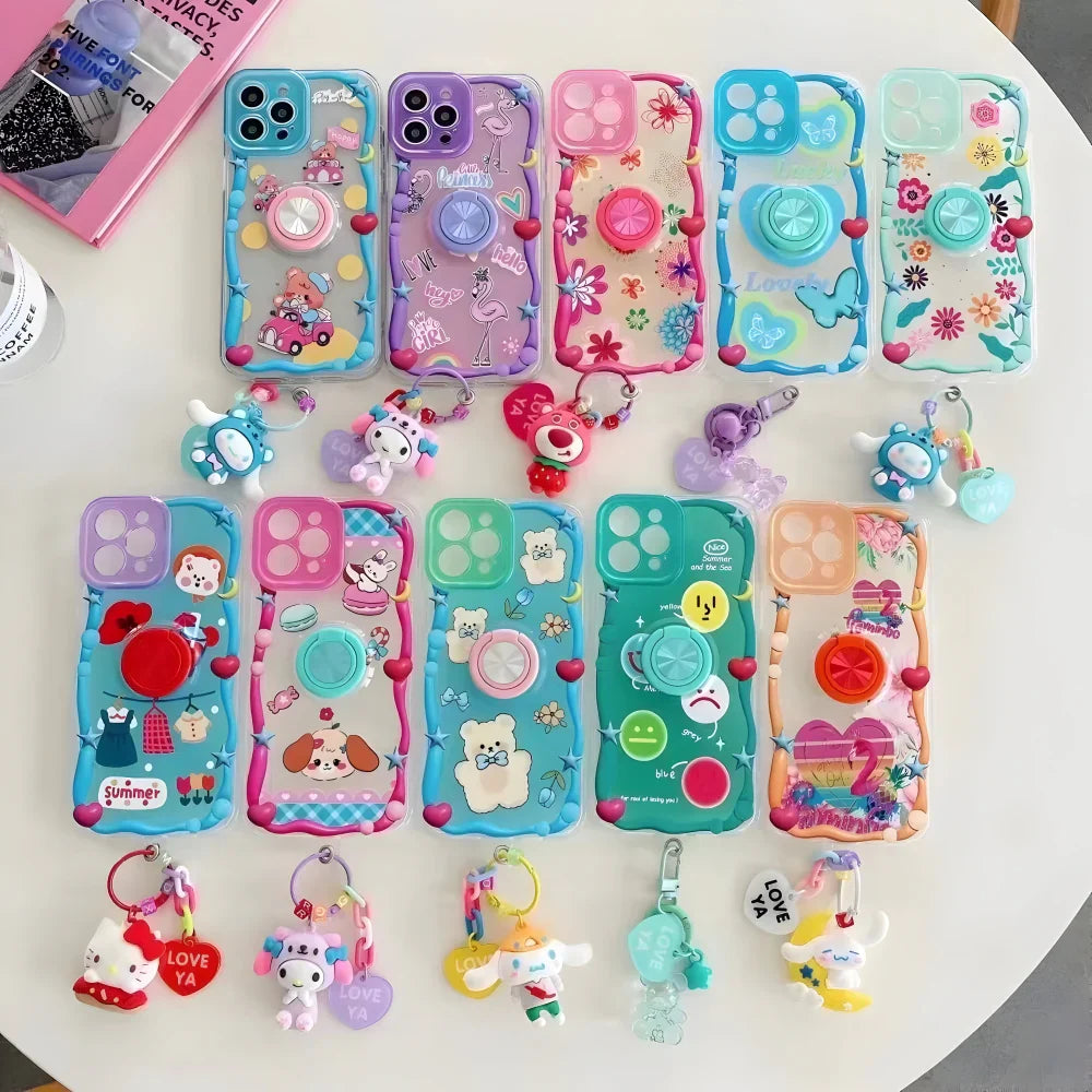 Ezlia iPhone 14 Pro Max Covers Fashion Cartoon 360 Degree Rotated Stand With Charm