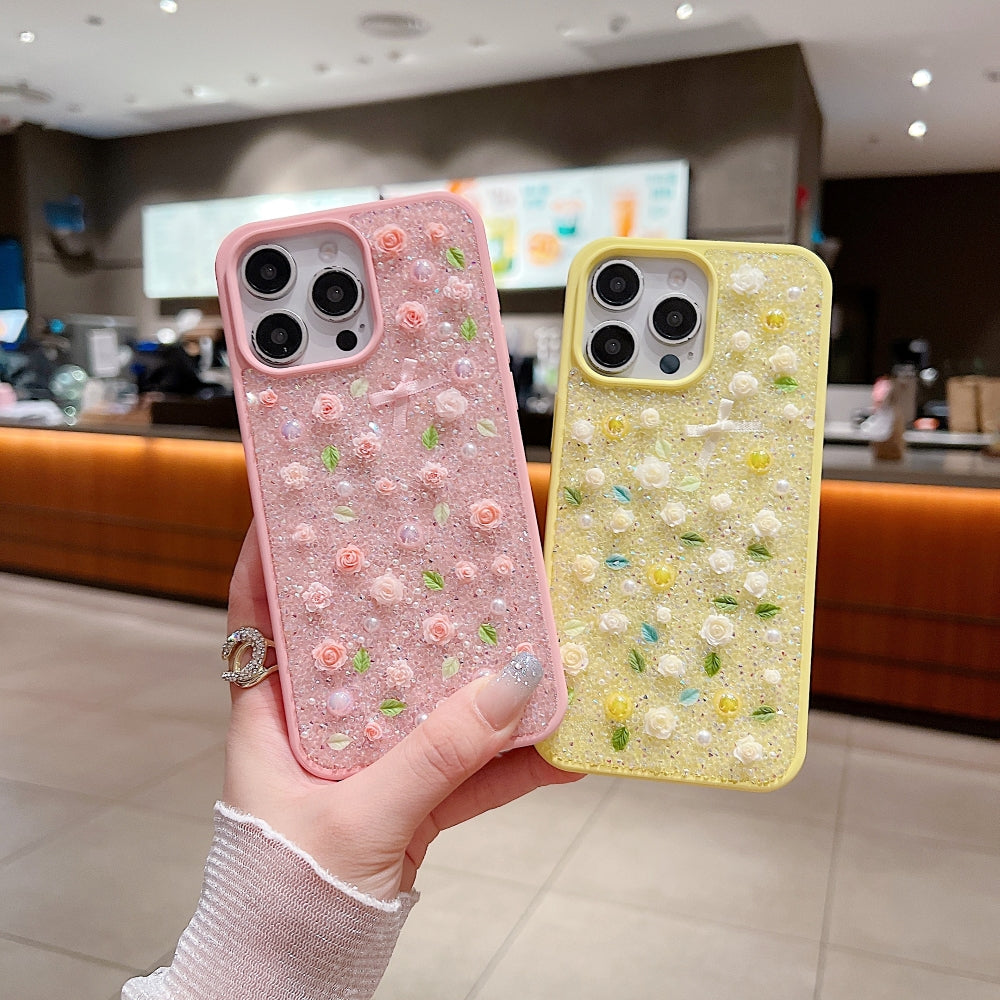 Ezlia iPhone 15 Plus Covers Miniature Rose Glitter Flower
