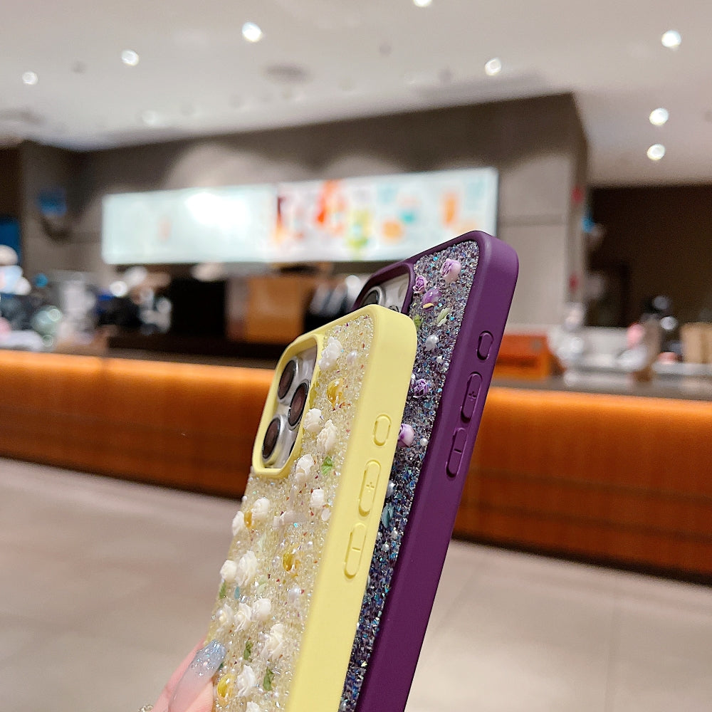 Ezlia iPhone 15 Pro Covers Miniature Rose Glitter Flower