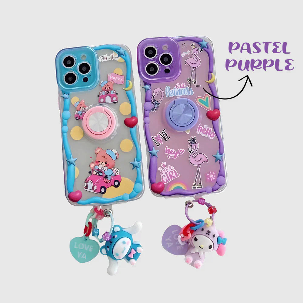 Ezlia iPhone 15 Pro Max Covers Fashion Cartoon 360 Degree Rotated Stand With Charm