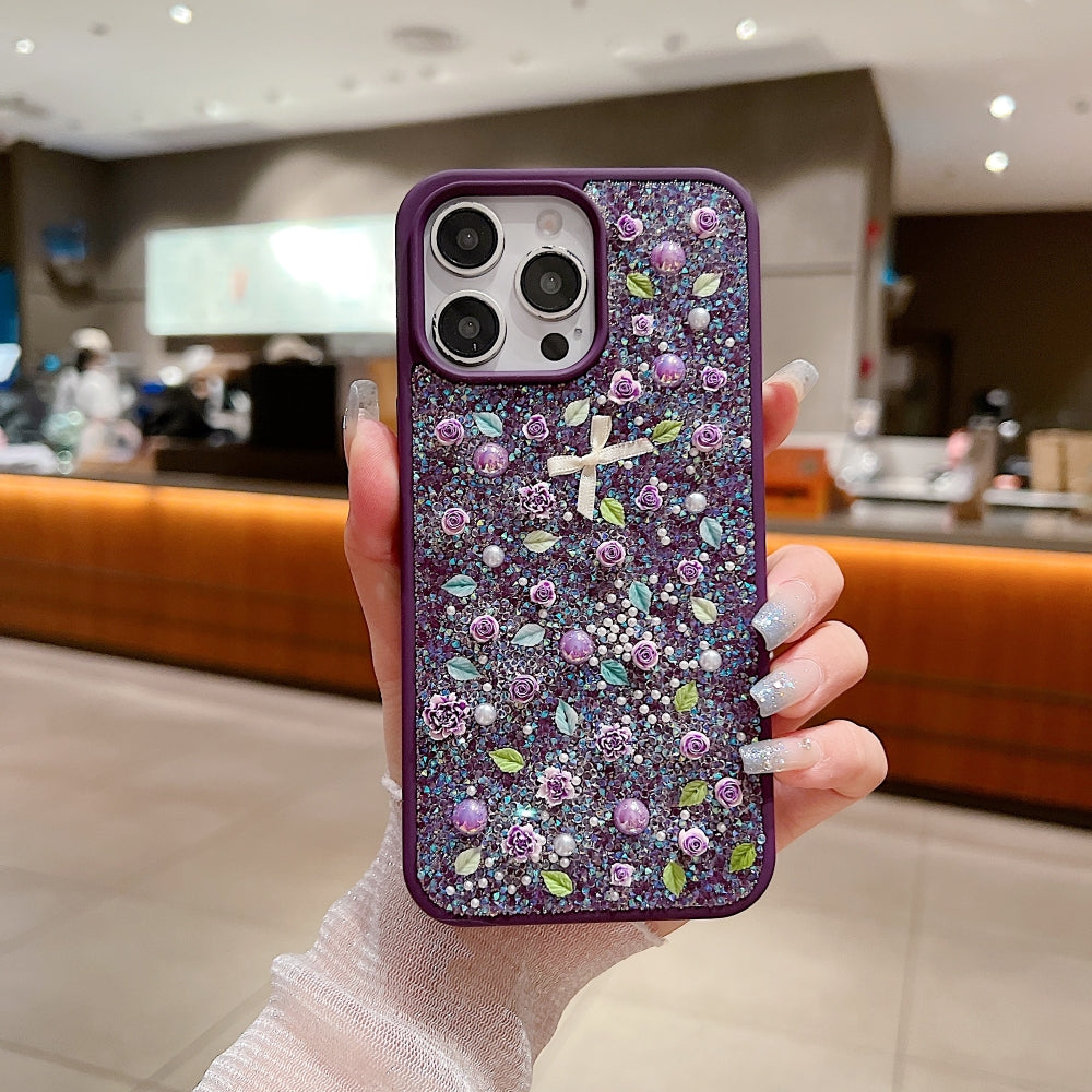 Ezlia iPhone 16 Pro Covers Miniature Rose Glitter Flower