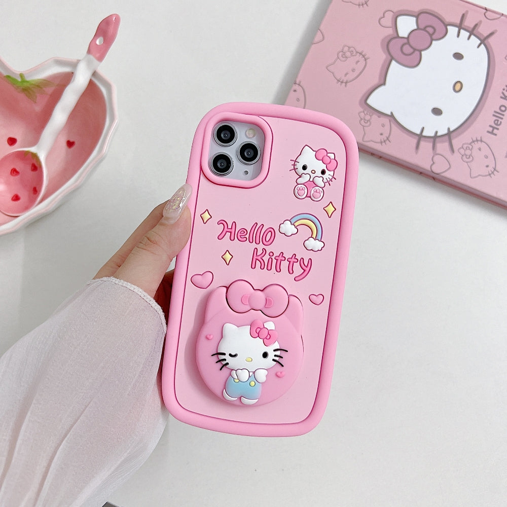 Full Protective Bow Cat Doll (Hello Kitty ) Flip Pink Color Mirror iPhone 13 Pro case