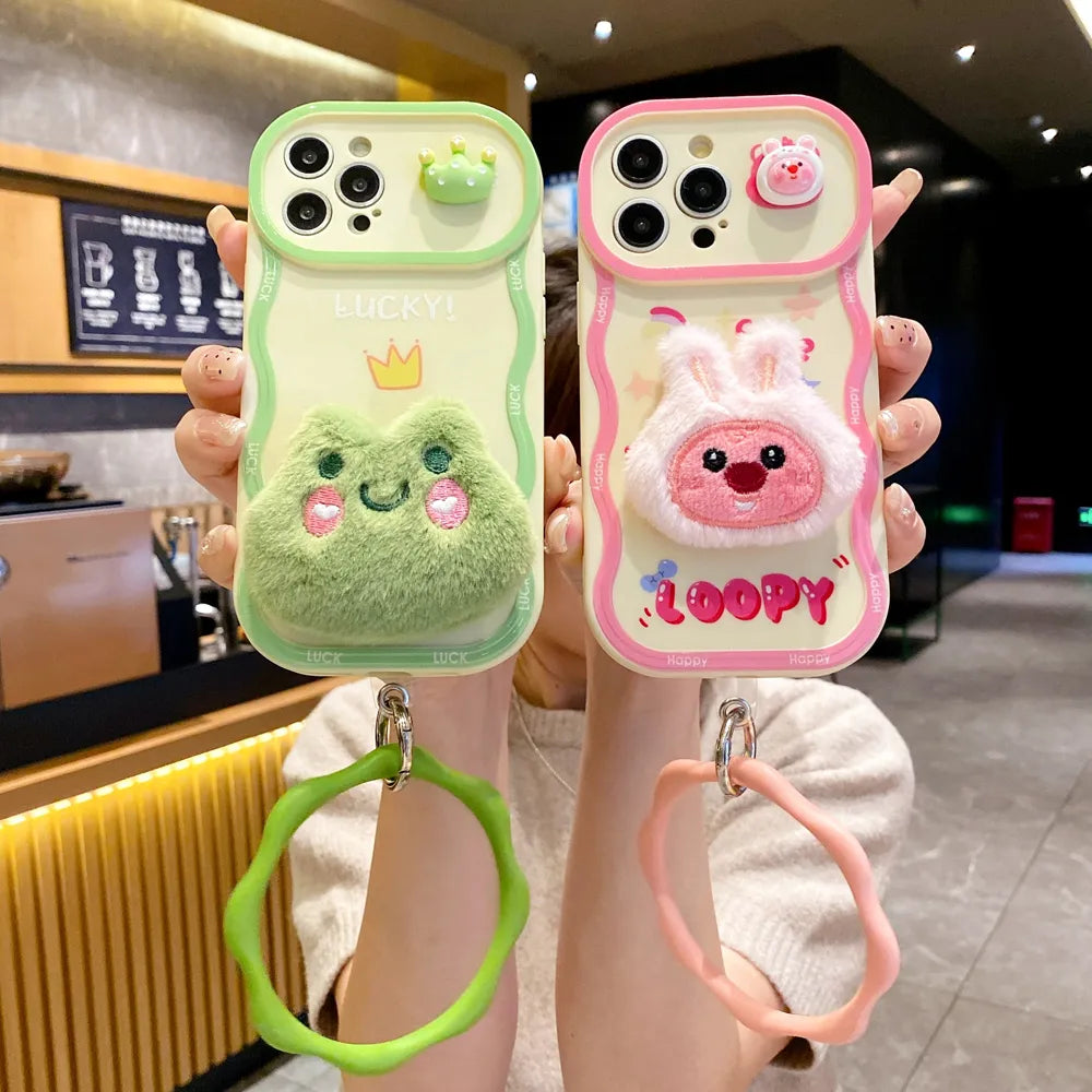 Fur Cartoon Wave Style Light Green and Pink Colors Printing TPU (Soft) Camera Protection iPhone Case