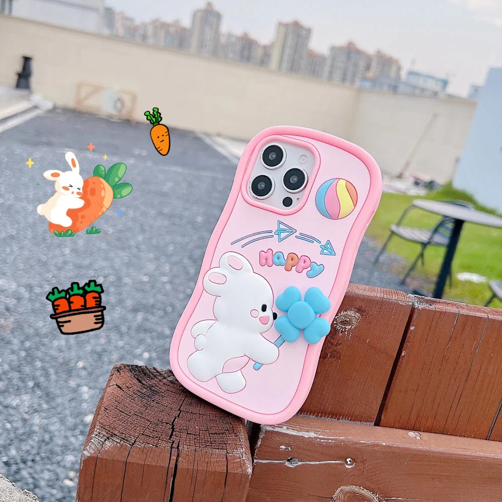 Happy Rabbit with Cute Spin Windmill Silicone iPhone 13 Case