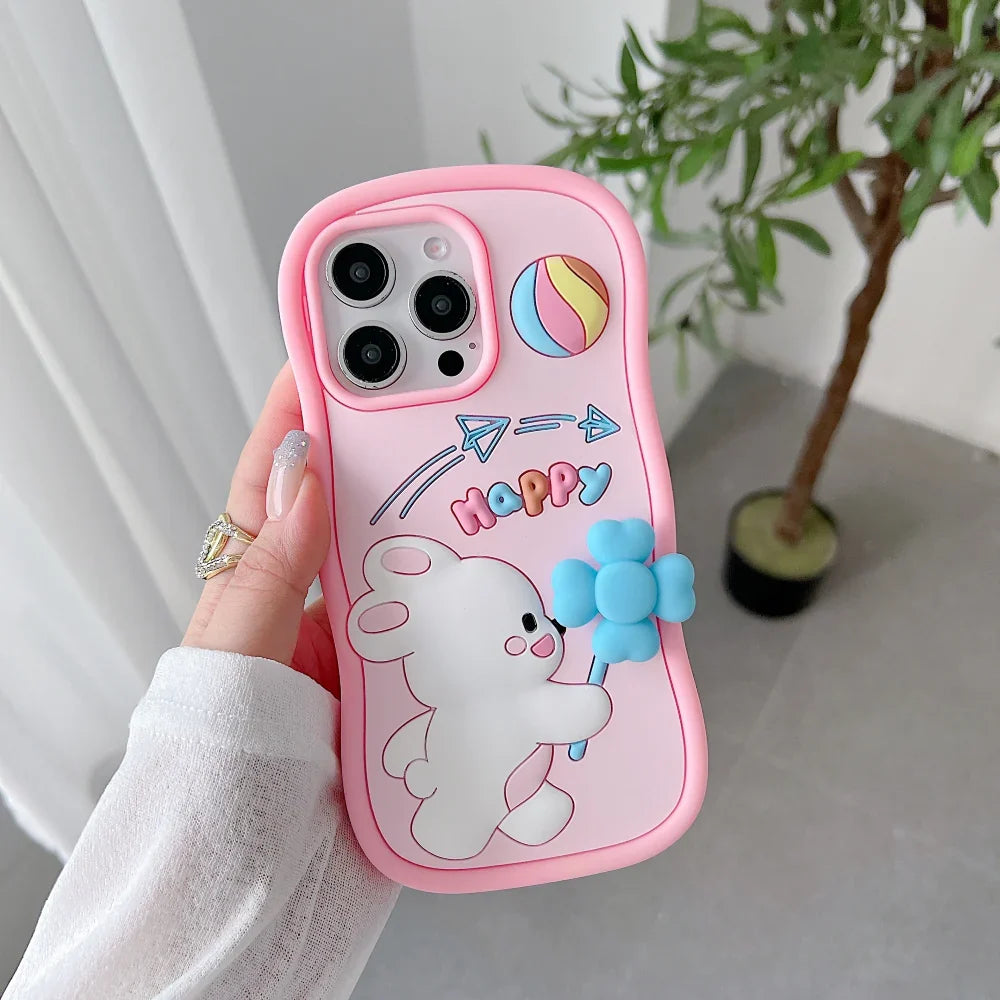 Happy Rabbit with Cute Spin Windmill Silicone iPhone 15 Case