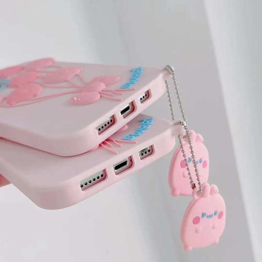 Luxury 3D Balloon Rabbit Silicone Soft Pink iPhone 12 Cover